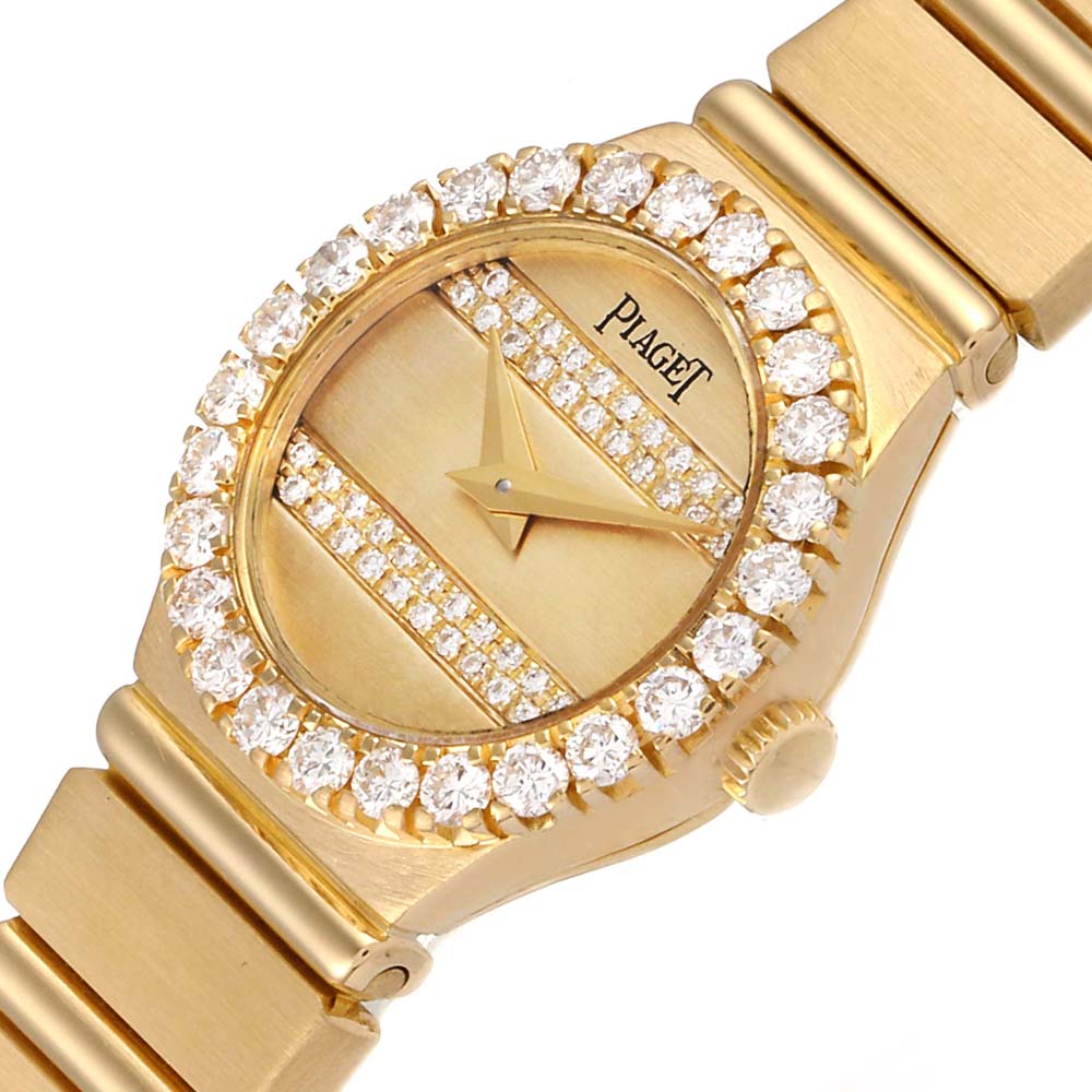 

Piaget Champagne Diamonds 18K Yellow Gold Polo Quartz Women's Wristwatch 20 MM