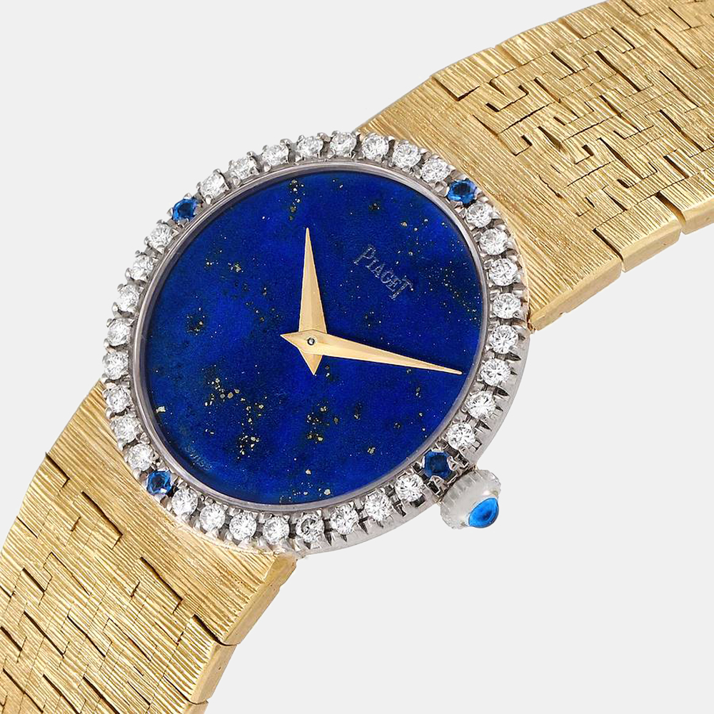 

Piaget Lapiz Diamonds Sapphire 18K Yellow Gold Vintage Cocktail 9706 Women's Wristwatch 24 mm, Blue
