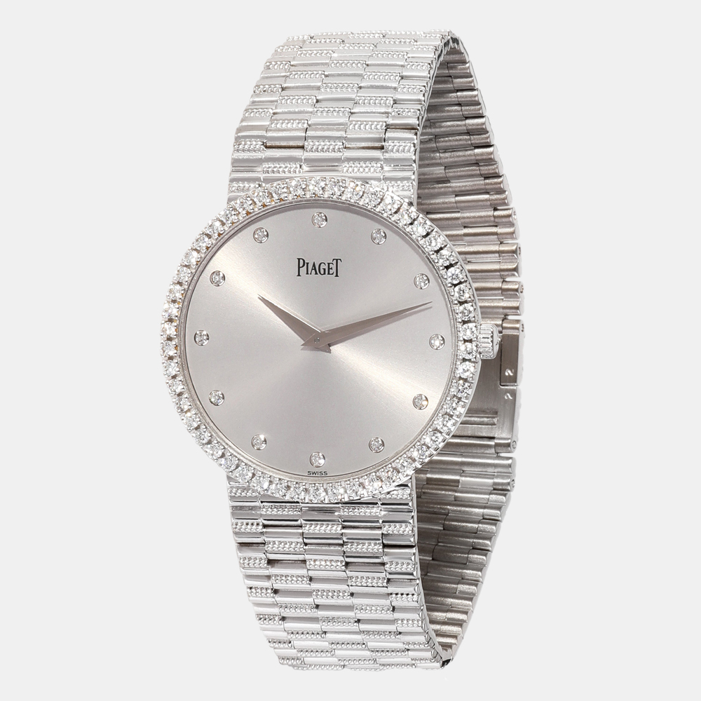 Pre-owned Piaget Gray 18k White Gold Traditional P10491 Women's Wristwatch 32 Mm In Grey