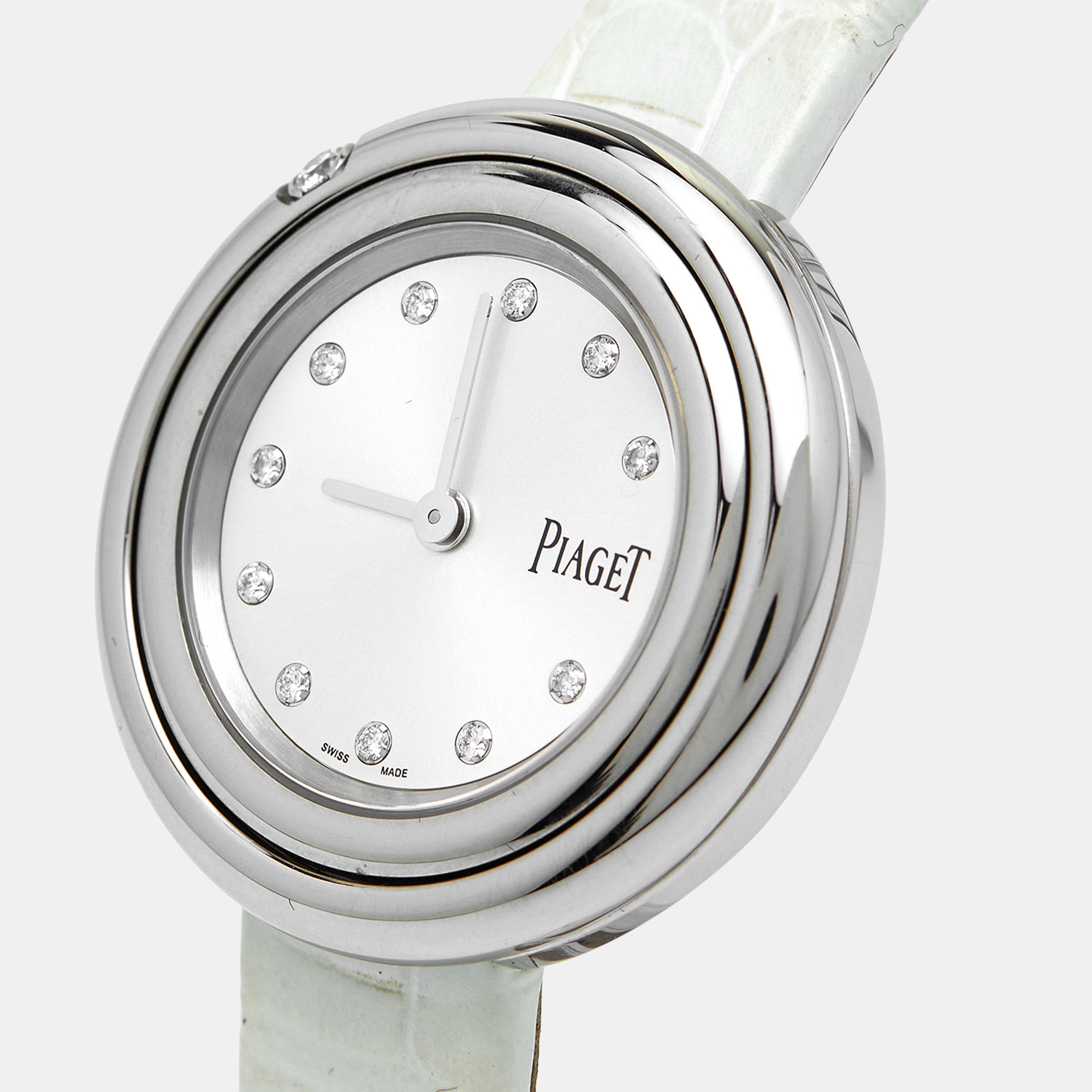 

Piaget Silver Diamond Stainless Steel Alligator Possession G0A43090 Women's Wristwatch