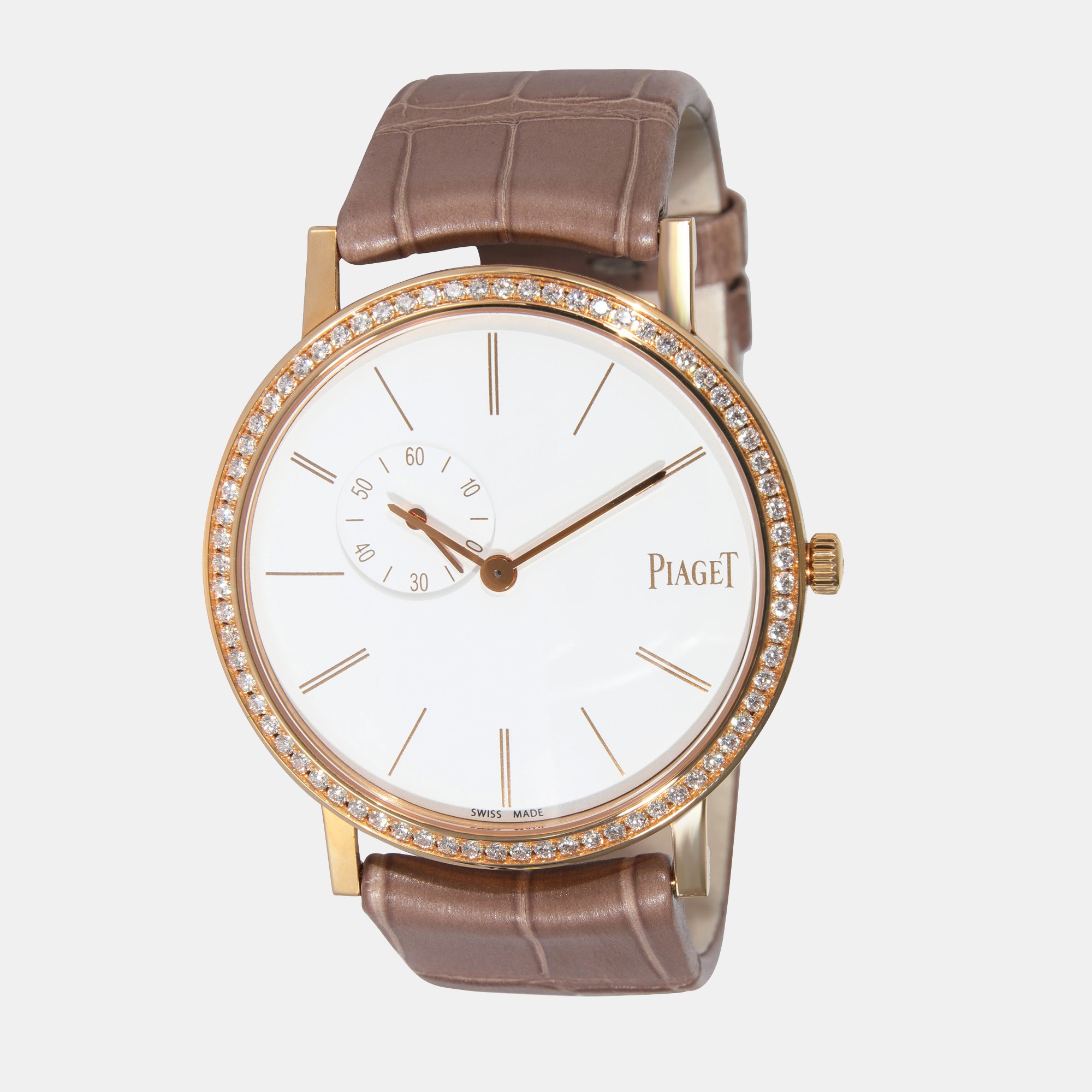 Pre-owned Piaget White Diamonds 18k Rose Gold Altiplano Origin Goa39107 Women's Wristwatch 34 Mm In Silver