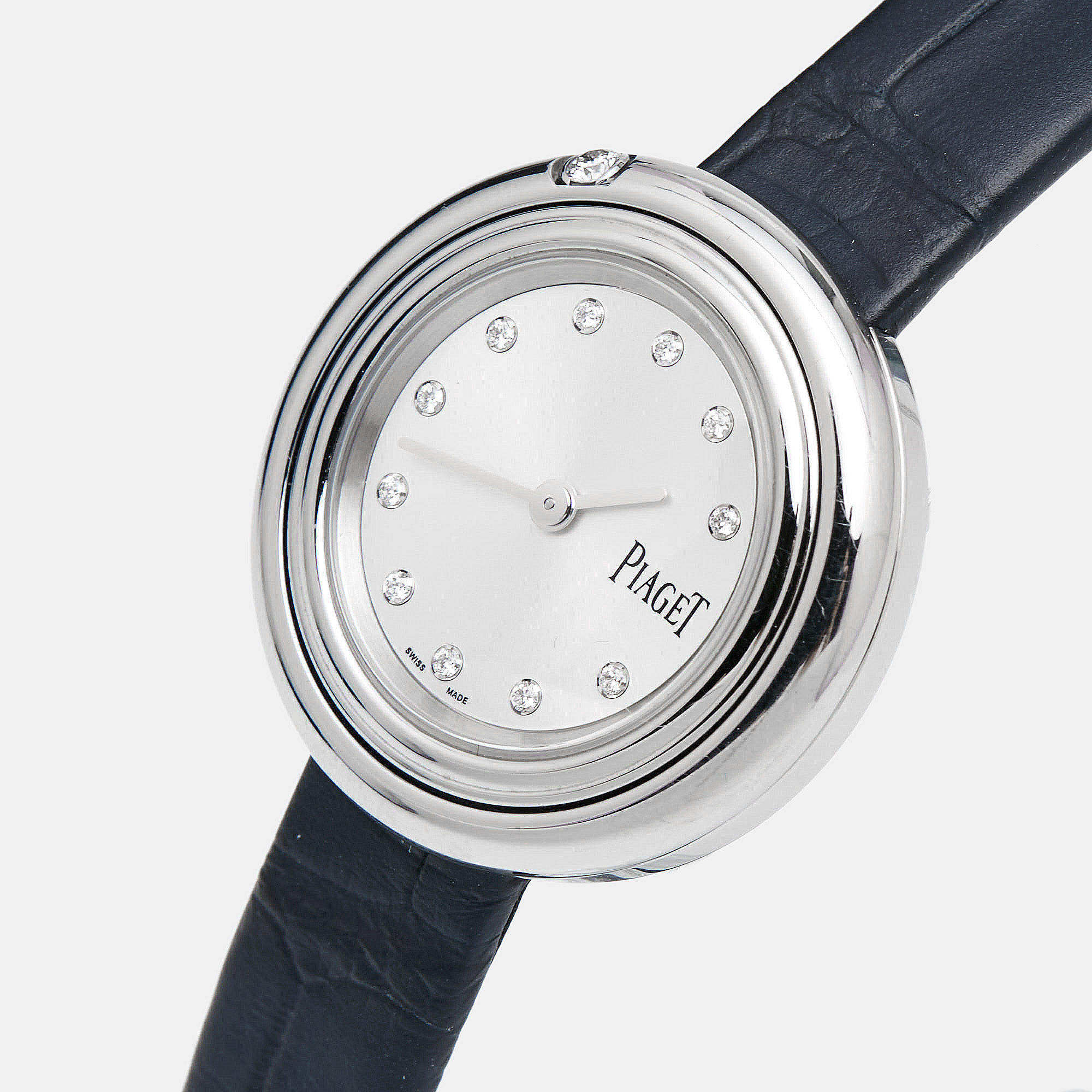 

Piaget Silver Diamond Stainless Steel Alligator Leather Possesion GOA43080 Women's Wristwatch, Blue