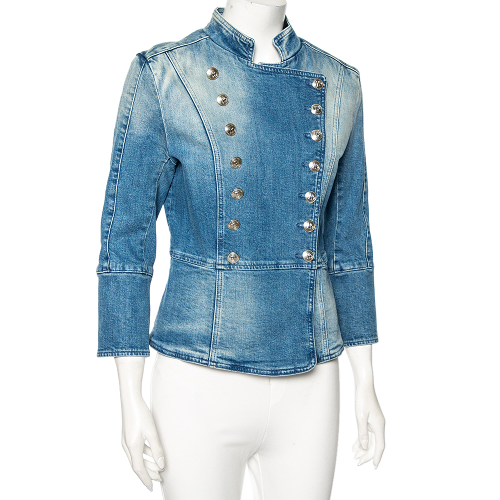 

Pierre Balmain Blue Denim Double Breasted Band Jacket