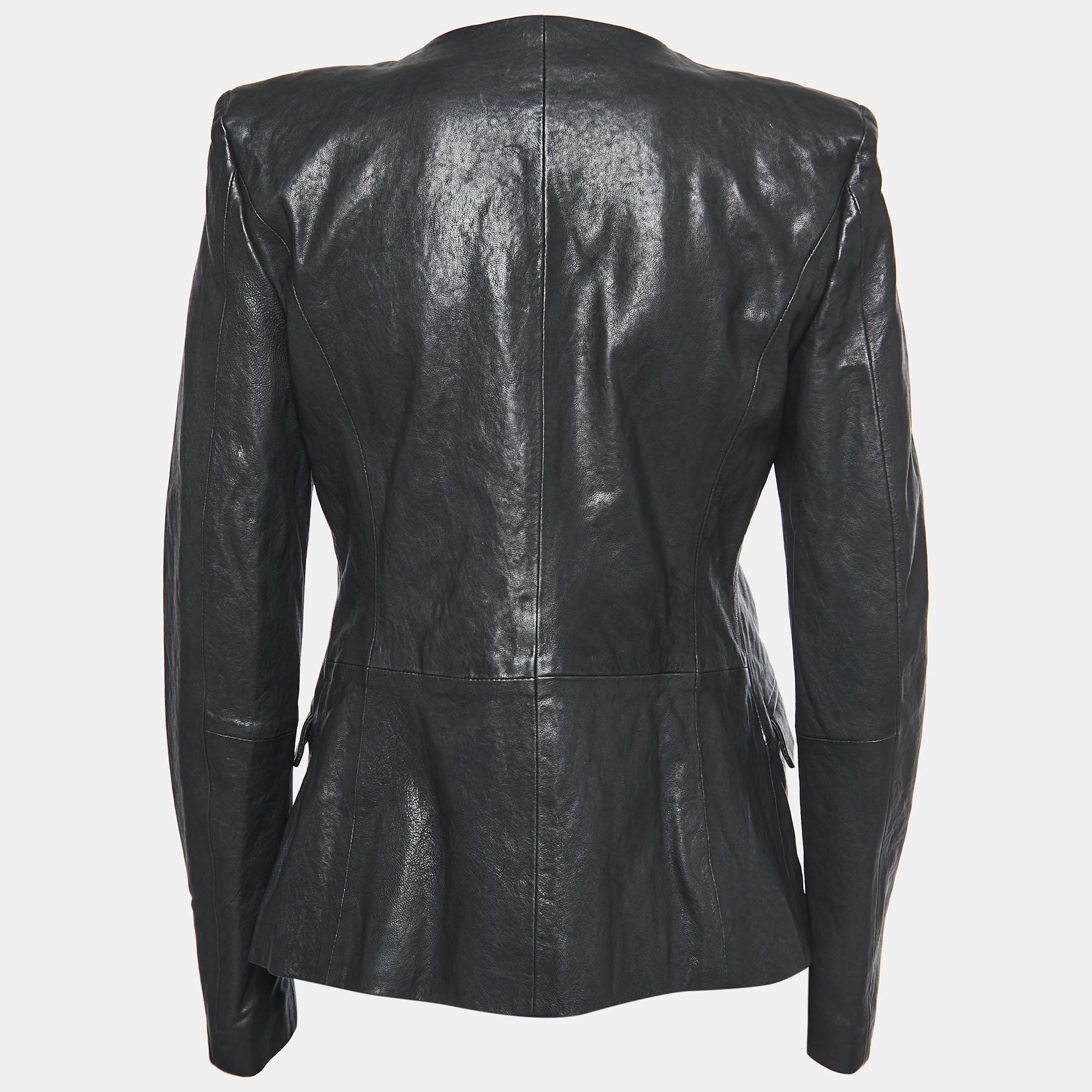 

Pierre Balmain Leather Studded Open Jacket, Black