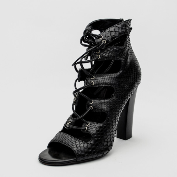 Giuseppe Zanotti For Pierre Balmain Black Python Cut-out Sandals Size 36