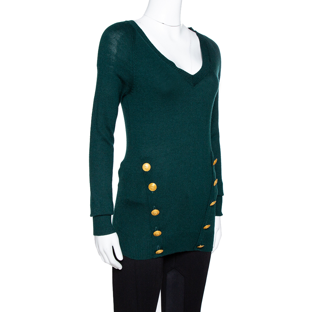 

Pierre Balmain Green Cashmere & Wool Blend Button Detail Sweater