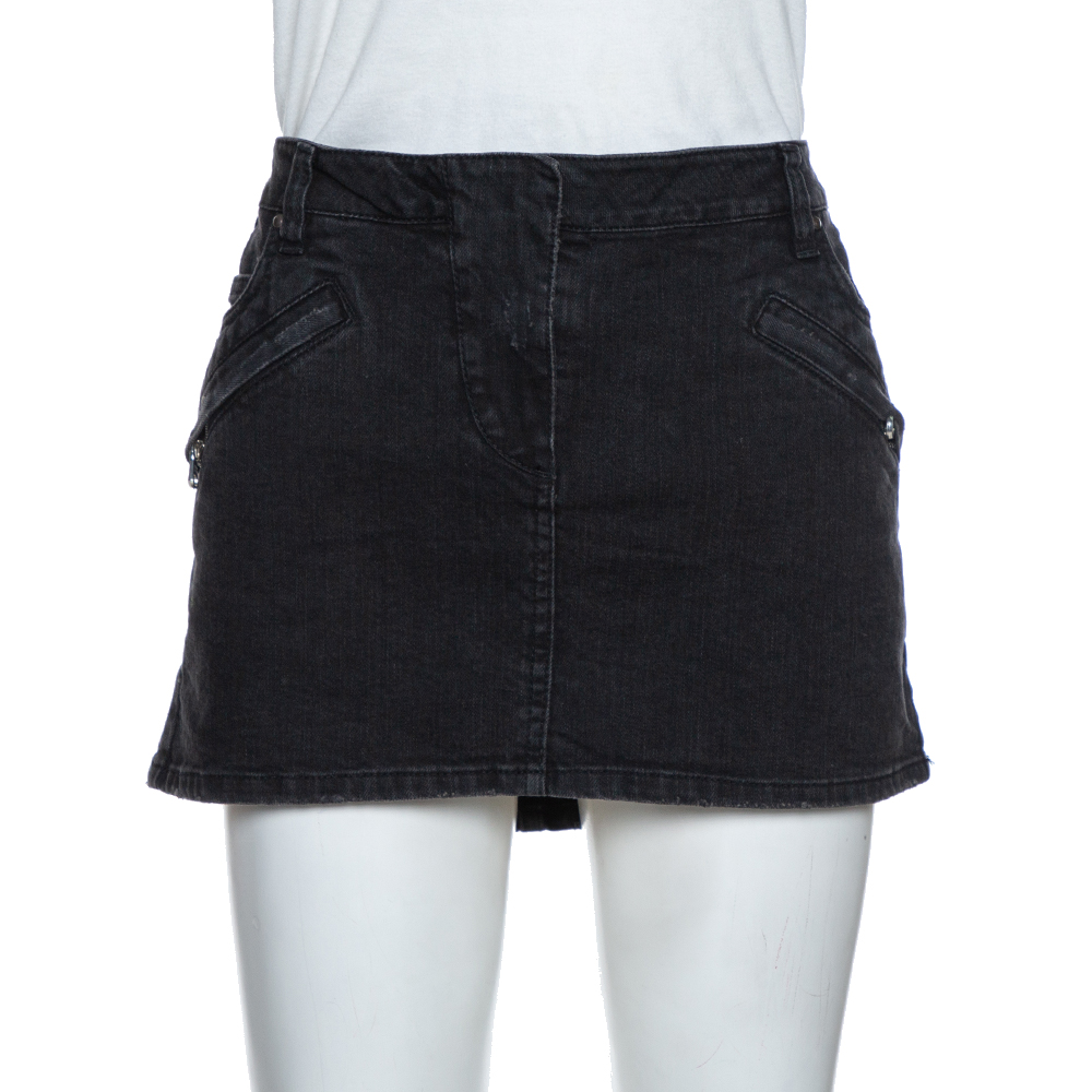 

Pierre Balmain Dark Grey Washed Denim Mini Skirt M
