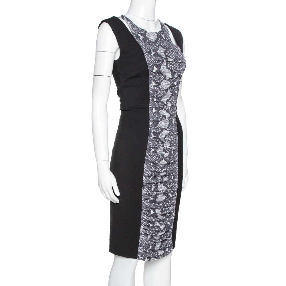 

Pierre Balmain Grey Snakeskin Print Ruched Knit & Wool Fitted Dress