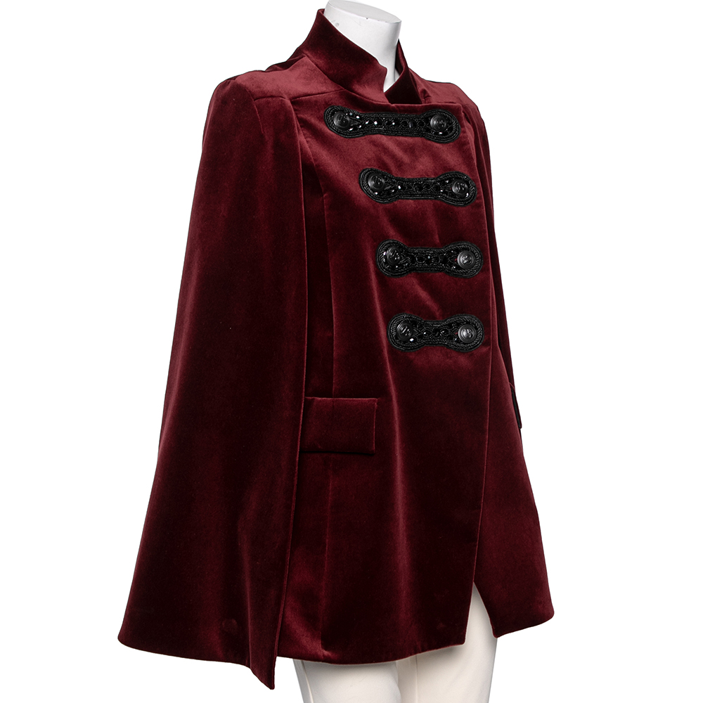 

Pierre Balmain Red Velvet Embellished Double Breasted Cape Jacket