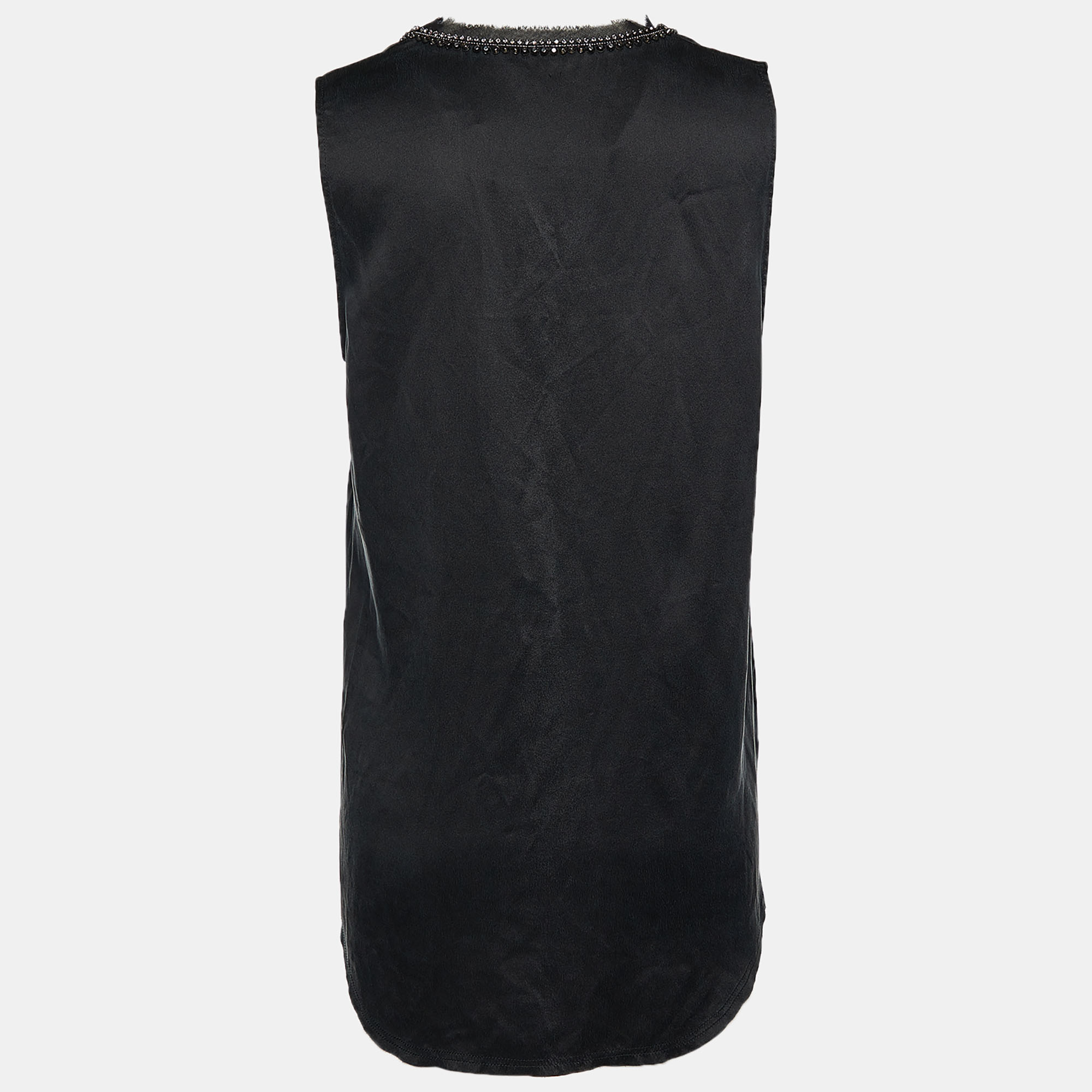 

Pierre Balmain Black Silk Embellished Neck Detail Sleeveless Top