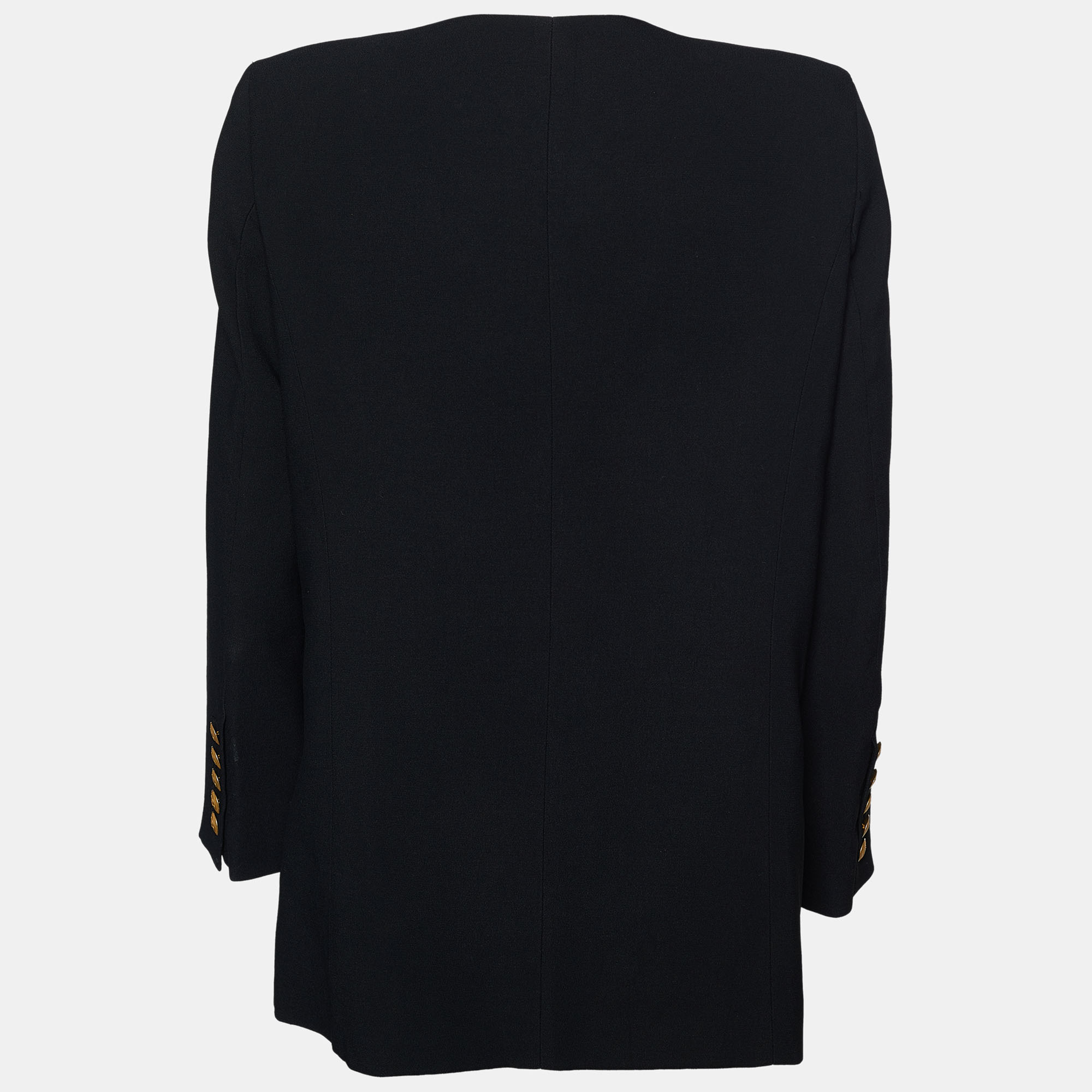 

Pierre Balmain Black Crepe Collarless Double Breasted Jacket