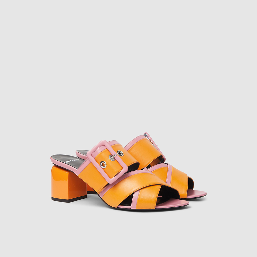 

Pierre Hardy Orange Two-Tone Buckle Strap Leather Mules IT