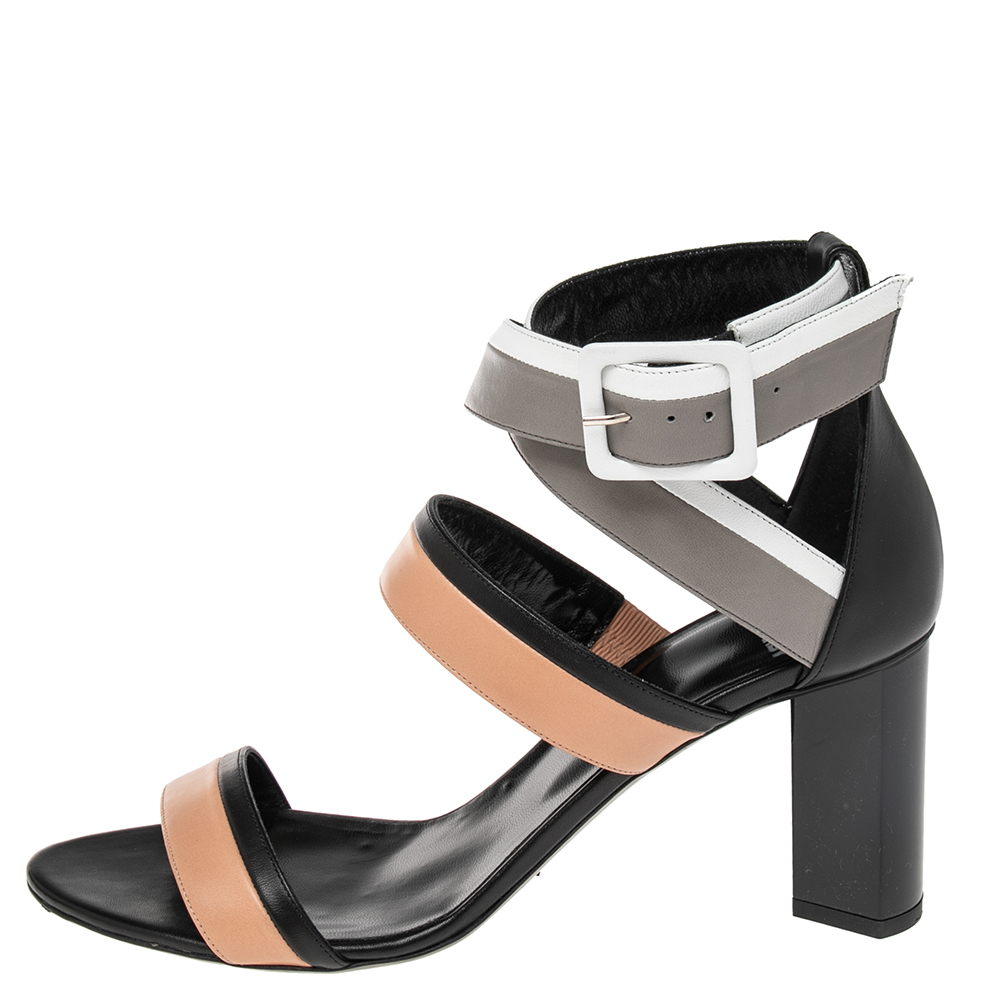 

Pierre Hardy Multicolor Leather Ankle Strap Block Heel Sandals Size