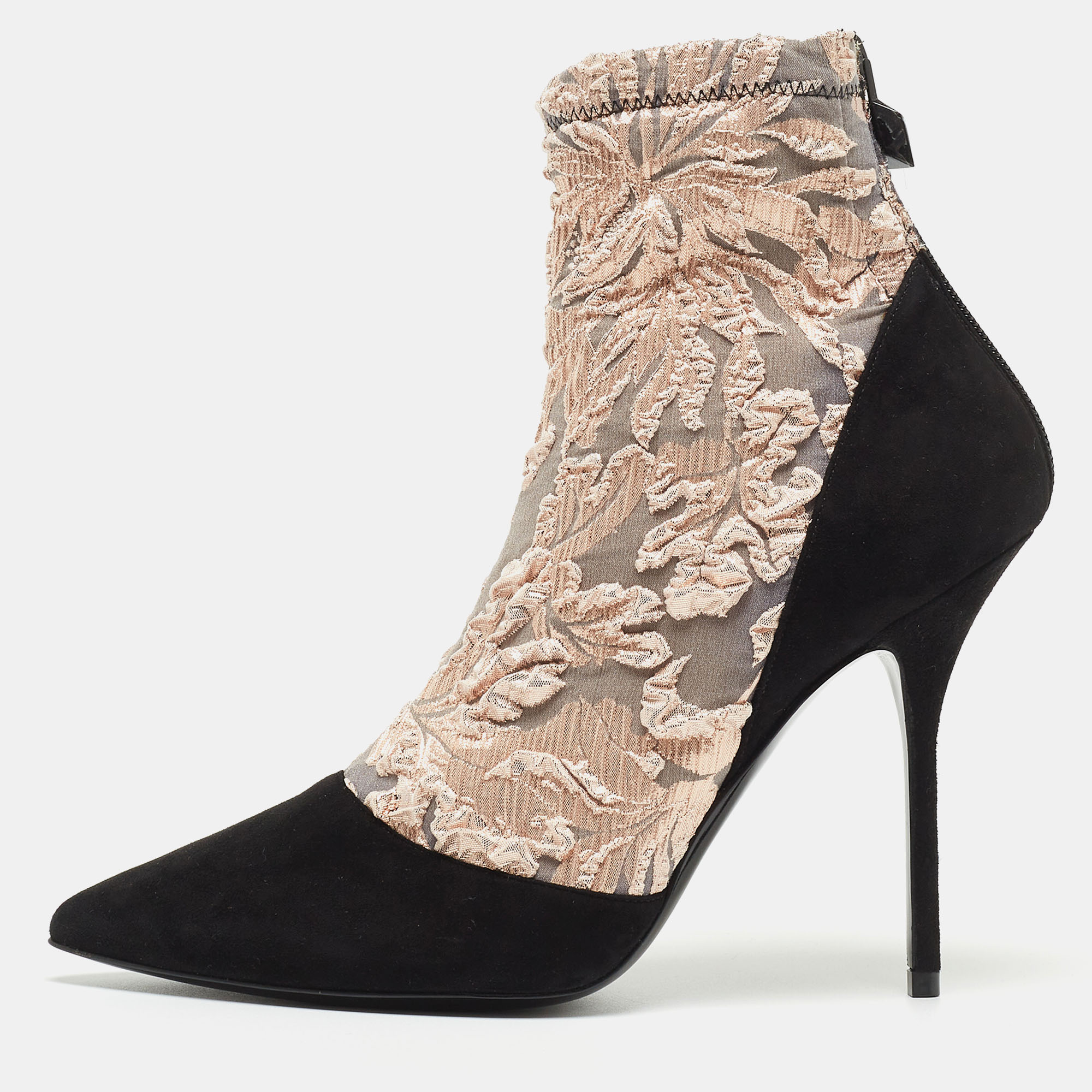 

Pierre Hardy Black/Metallic Peach Fabric and Suede Dolly Pointed Toe Ankle Booties Size