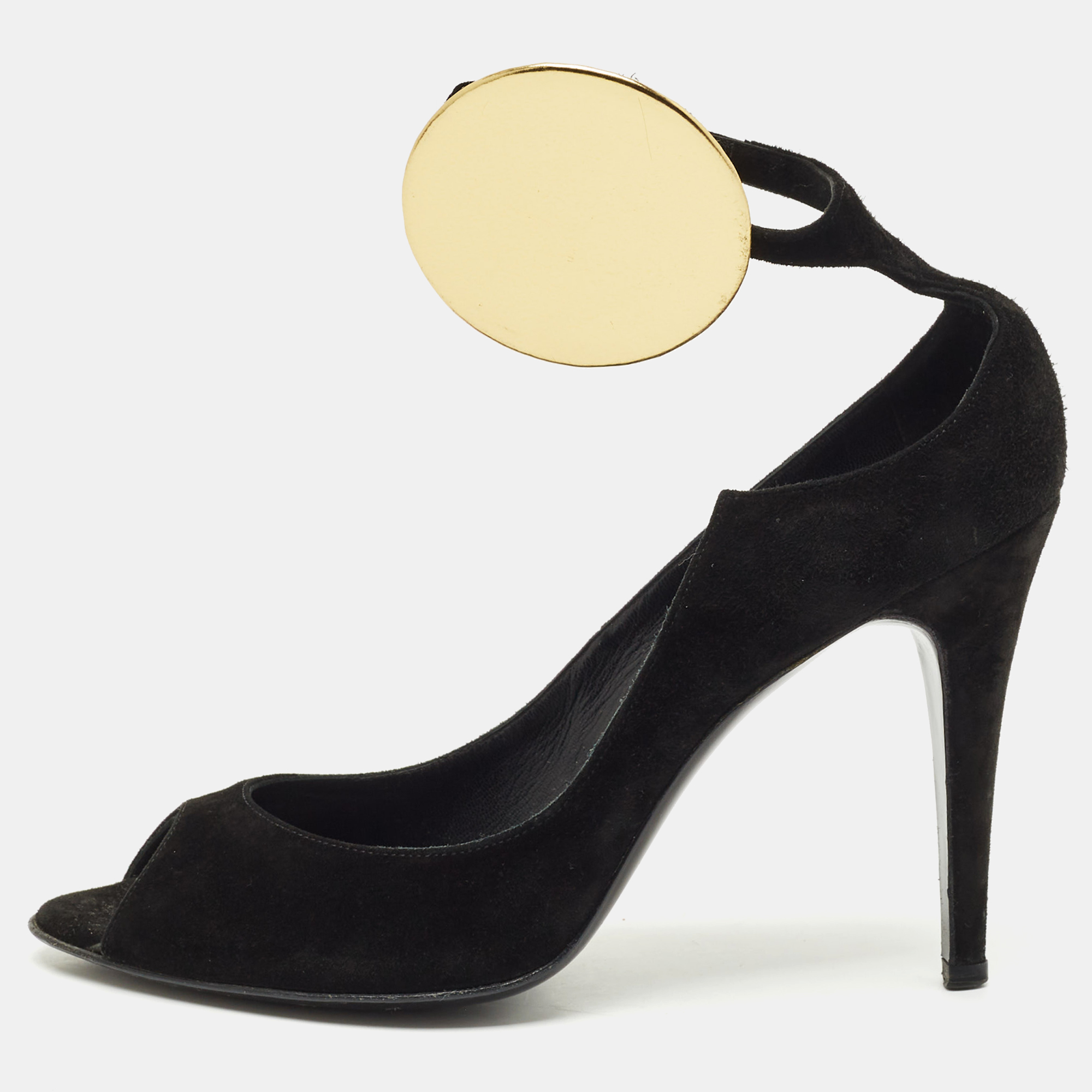Pre-owned Pierre Hardy Black Suede Peep Toe Ankle Strap Pumps Size 40
