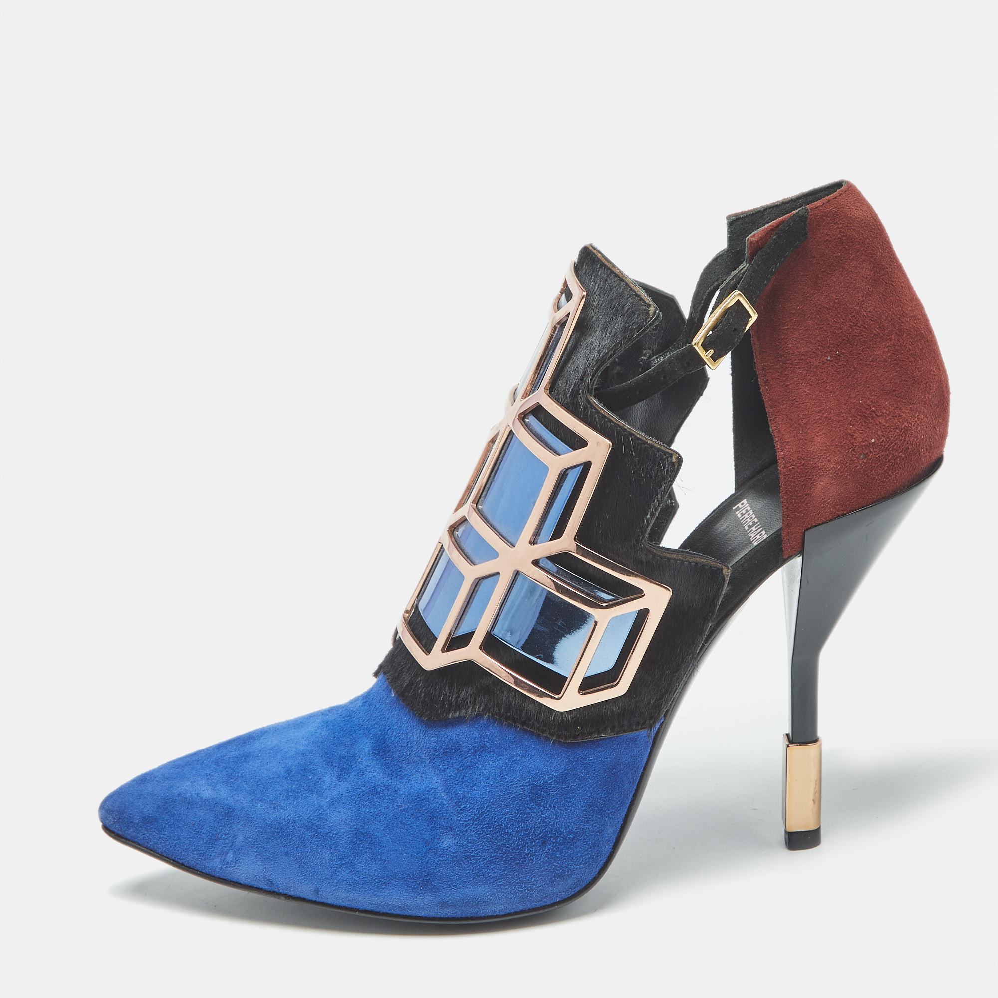 

Pierre Hardy Tricolor Calfhair and Suede Rubix Cube Booties Size, Multicolor