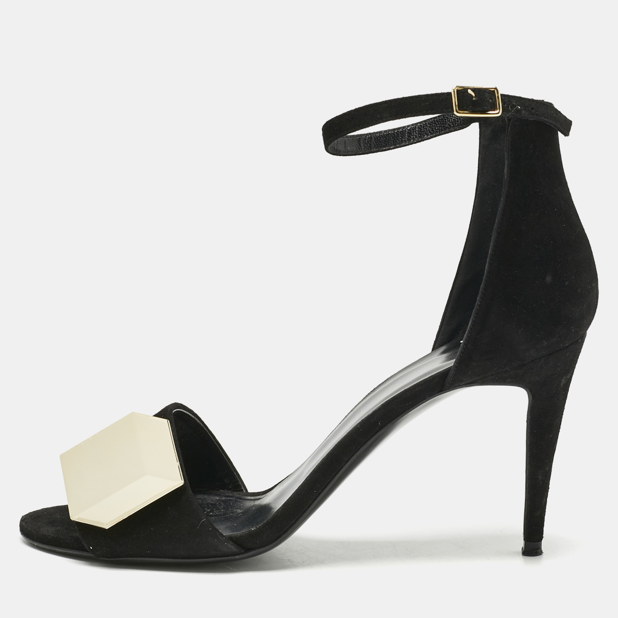 Pre-owned Pierre Hardy Black Suede Jq11 Embellished Ankle Strap Sandals Size 39