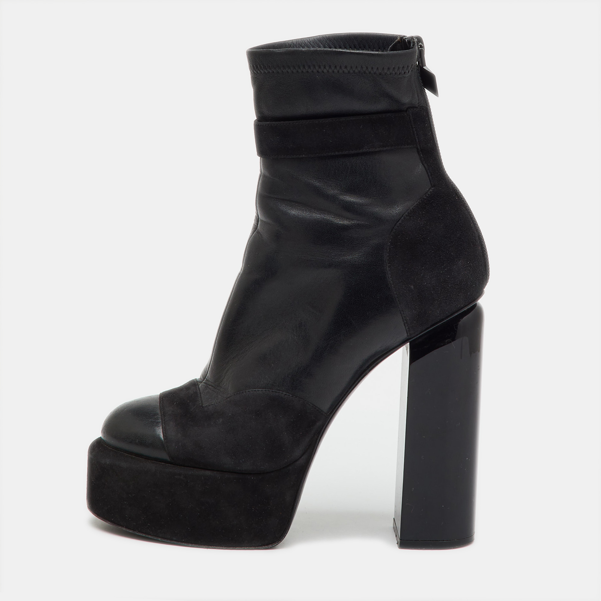 Pre-owned Pierre Hardy Black Leather And Suede Platform Ankle Length Booties Size 37