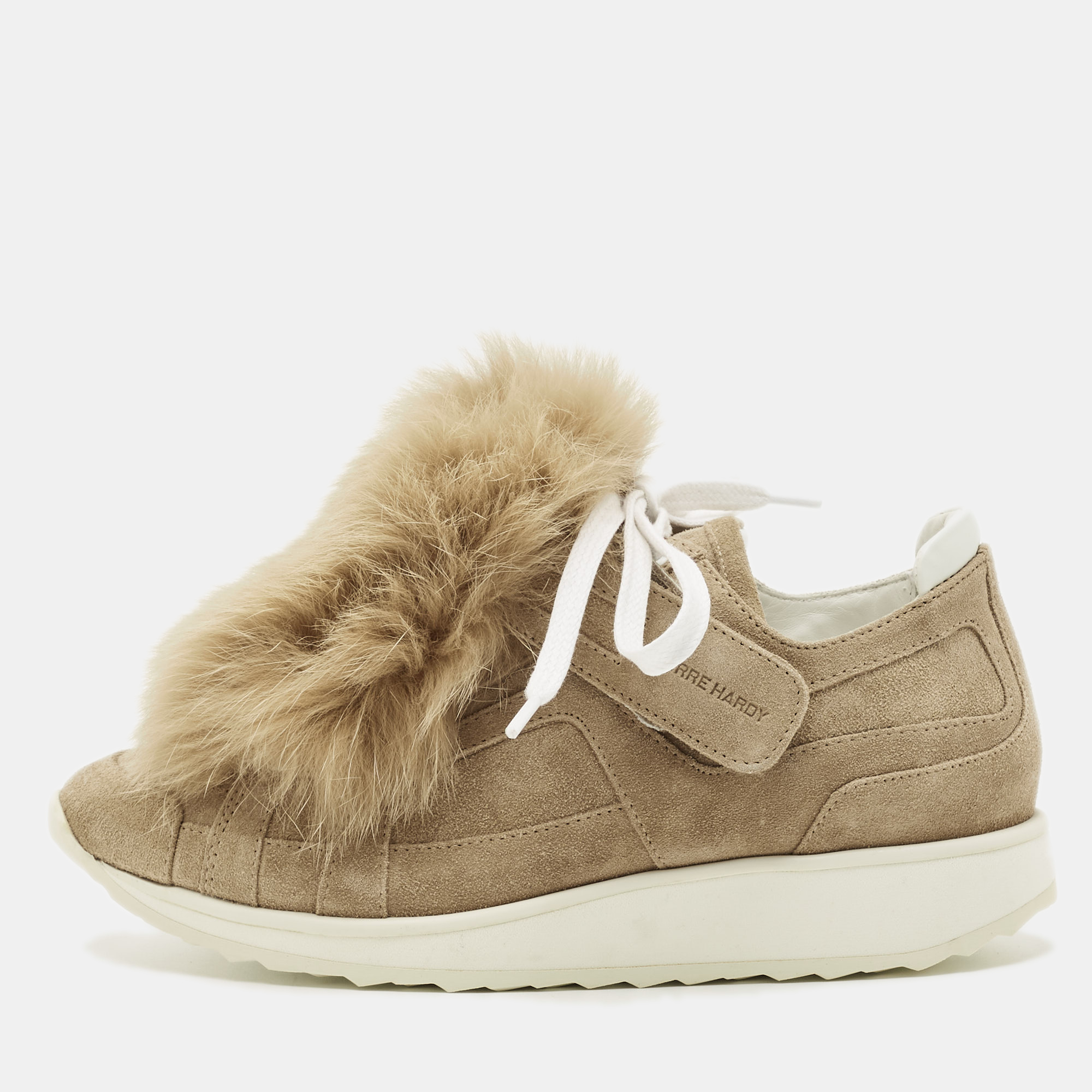 Pre-owned Pierre Hardy Brown Rabbit Fur And Suede Low Top Sneakers Size 37