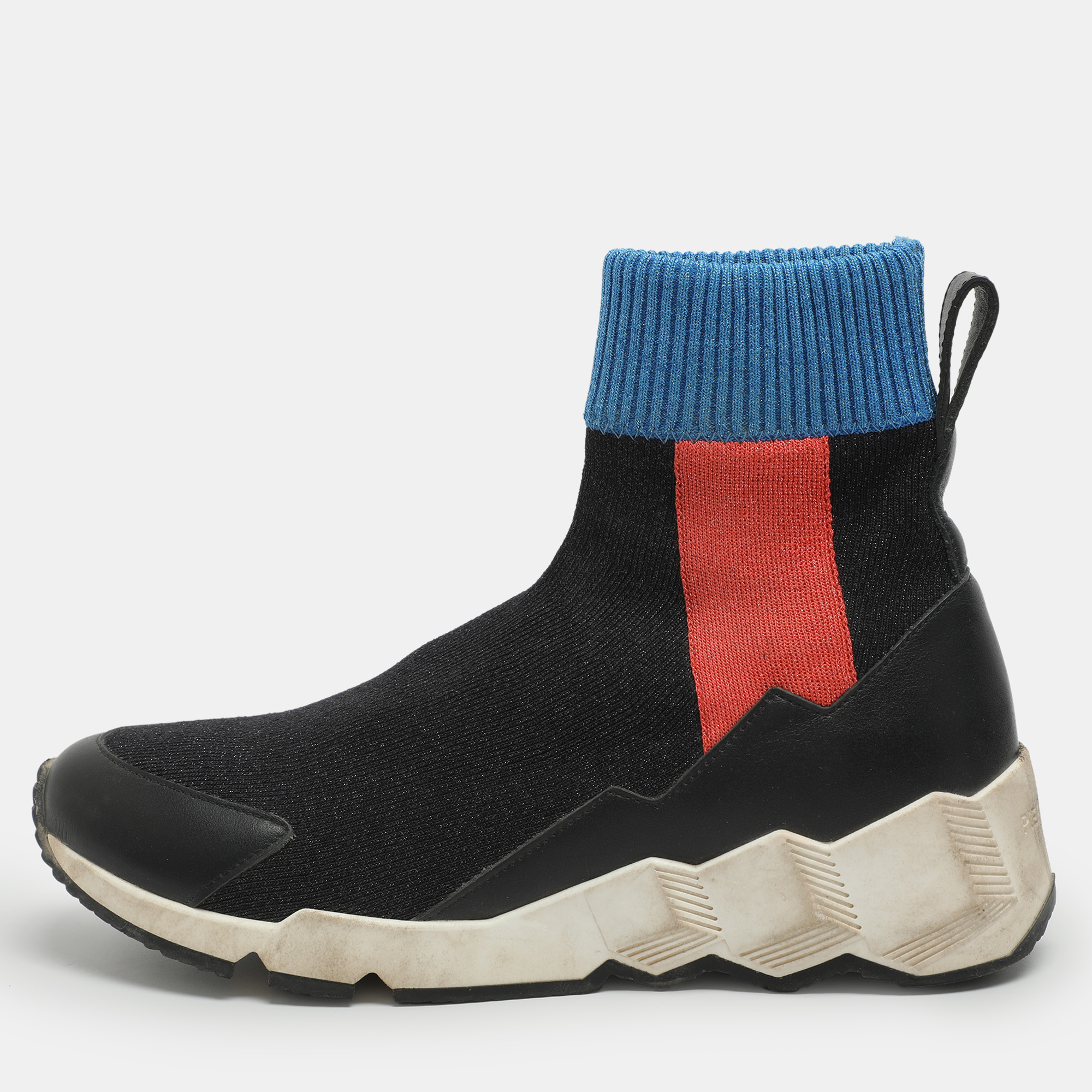 

PIERRE HARDY Size 37 Tri-Color Shimmering Stretch Fabric Sock Sneakers, Black
