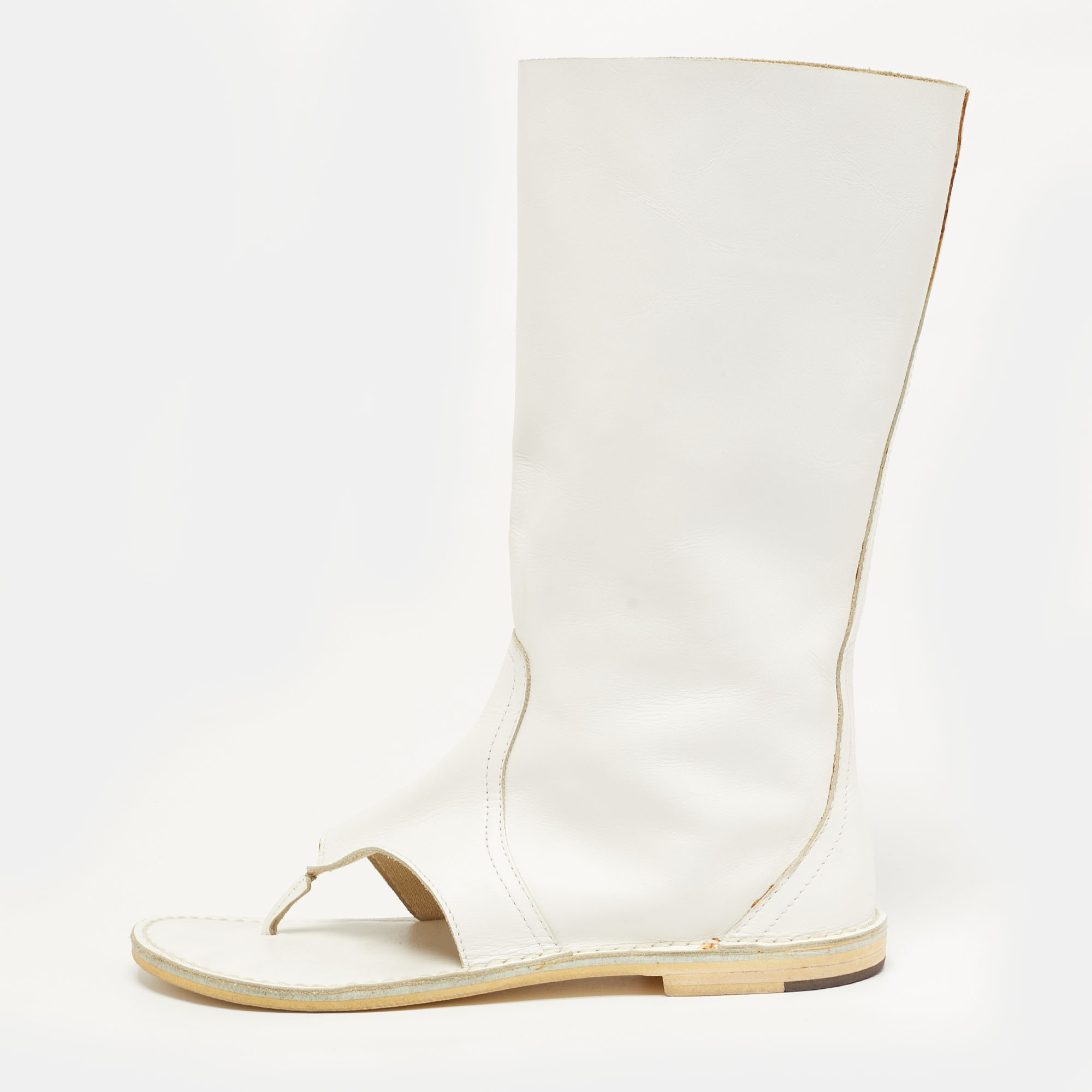 

PIERRE HARDY Size  White Leather Thong Cut Out Mid Calf Boots
