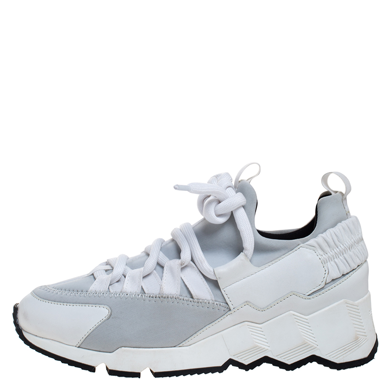 

Pierre Hardy White/Grey Neoprene And Leather Lace Up Sneaker Size