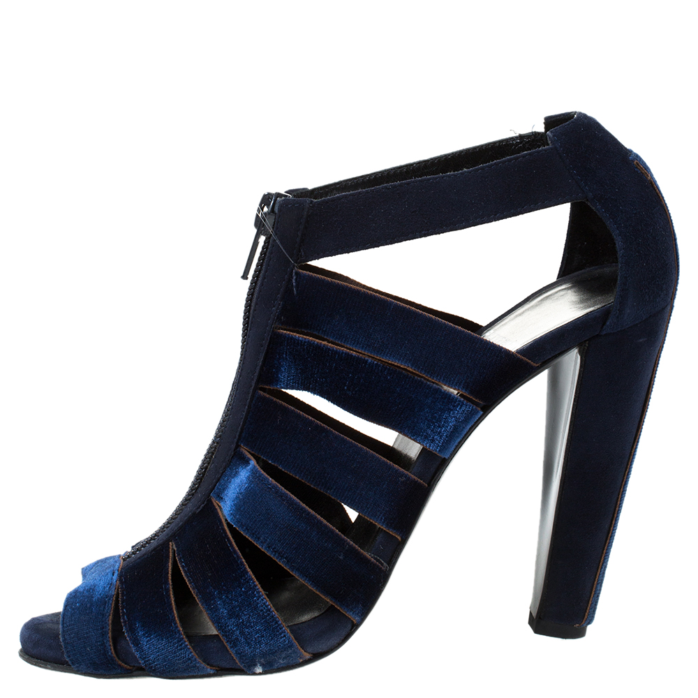 

Pierre Hardy Blue Suede/Velvet Strappy Open Toe Sandals Size