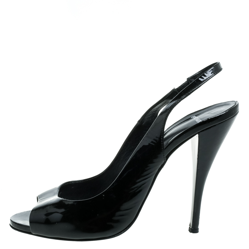 

Pierre Hardy Black Patent Leather Peep Toe Slingback Sandals Size