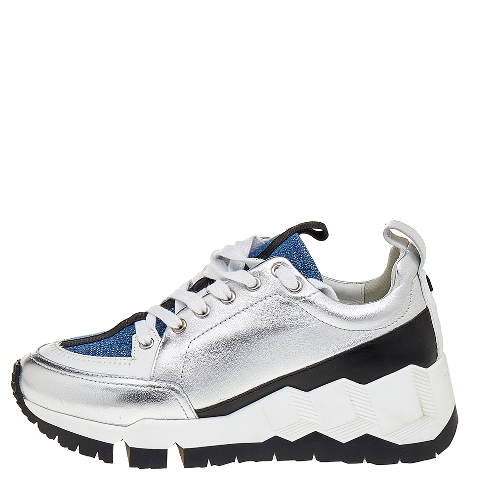 

Pierre Hardy Multicolor Leather And Denim Lace Up Sneakers Size