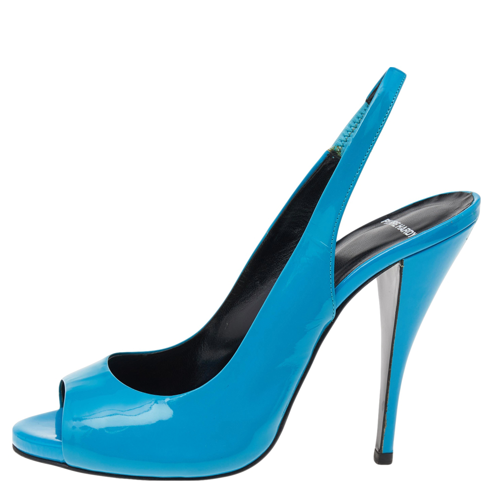 

Pierre Hardy Blue Patent Leather Peep Toe Slingback Sandals Size, Black