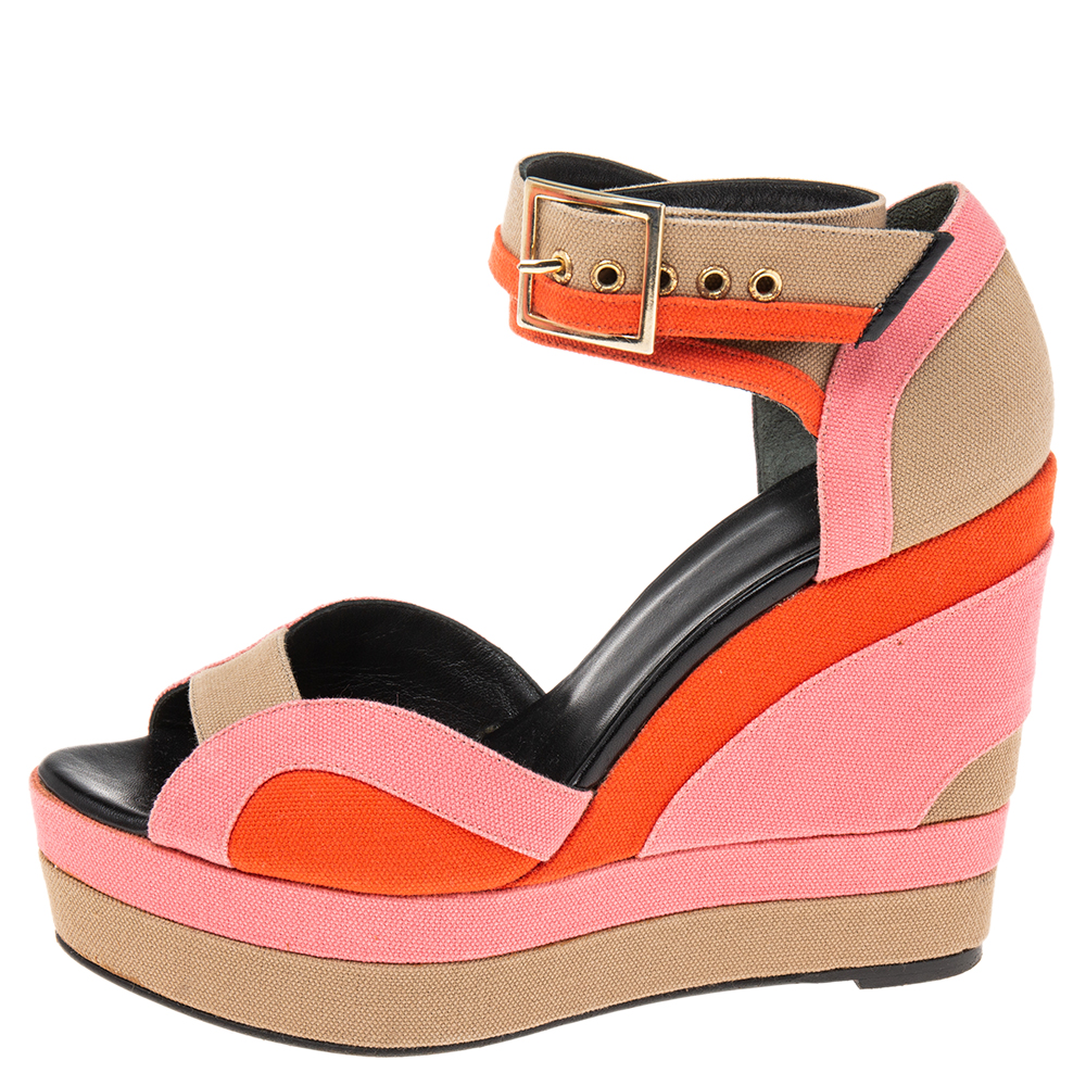 

Pierre Hardy Multicolor Canvas Alpha Wedge Sandals Size