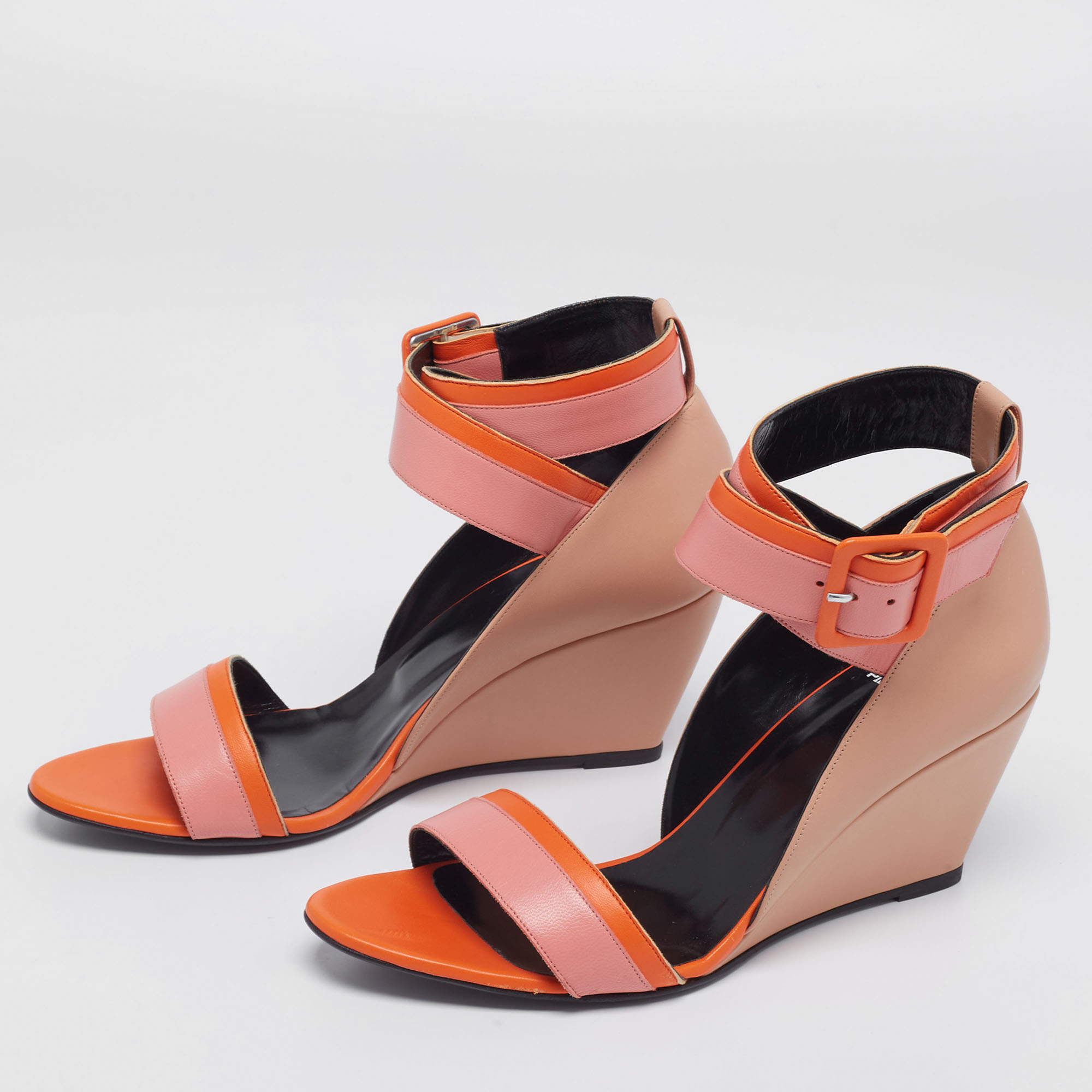 

Pierre Hardy Tri-Color Leather Alpha Wedge Sandals Size, Orange