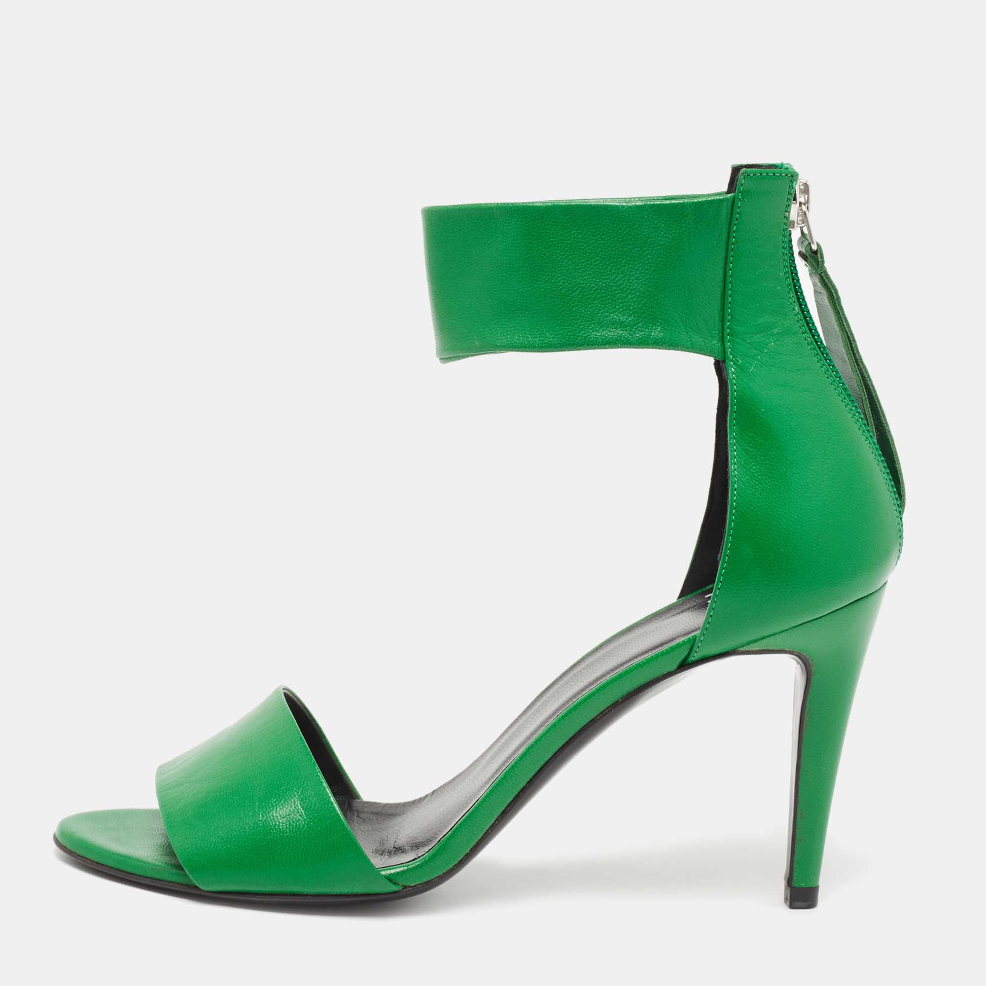 

Pierre Hardy Green Leather Ankle-Strap Sandals Size