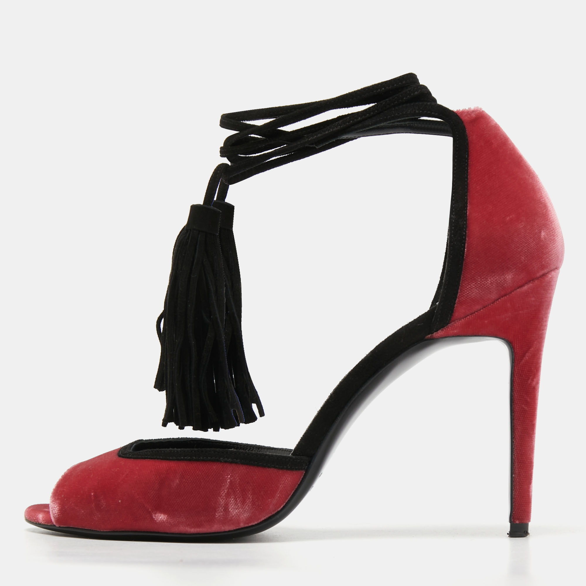 

Pierre Hardy Pink Velvet and Suede Peep-toe Ankle Wrap Pumps Size