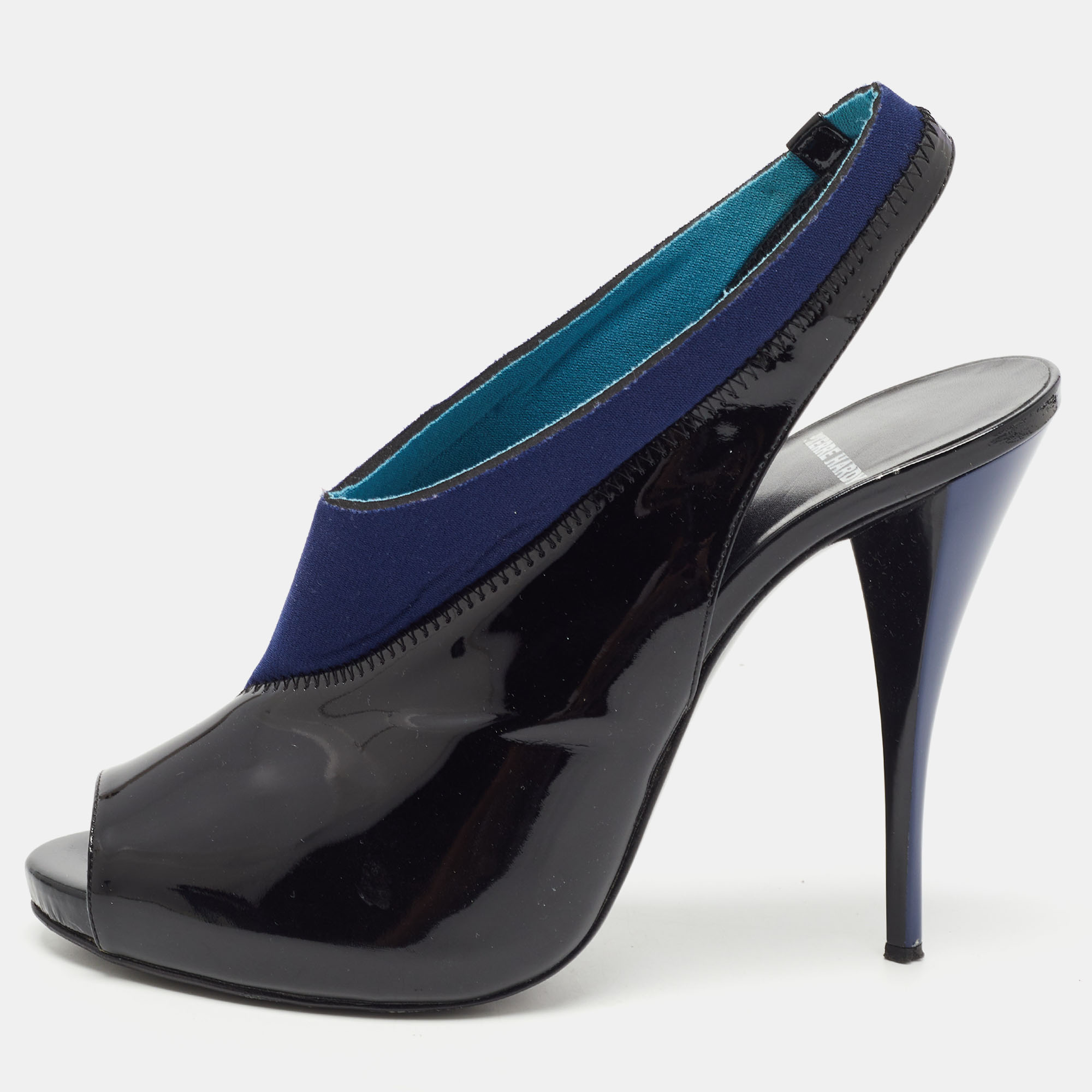 Pre-owned Pierre Hardy Piere Hardy Black/blue Fabric And Patent Leather Slingback Pumps Size 41