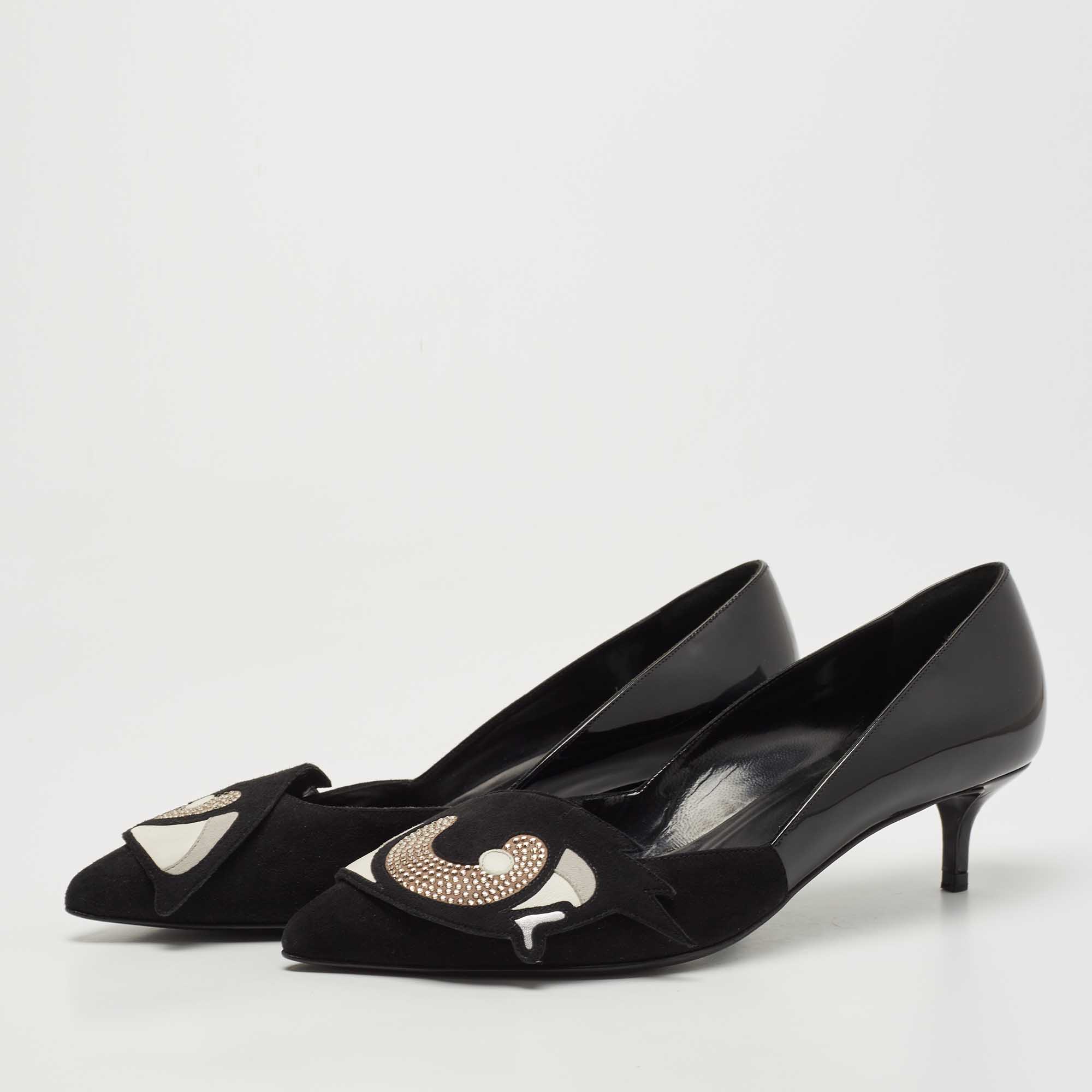 

Pierre Hardy Black Patent Leather and Suede Oh Roy Eye Pumps Size