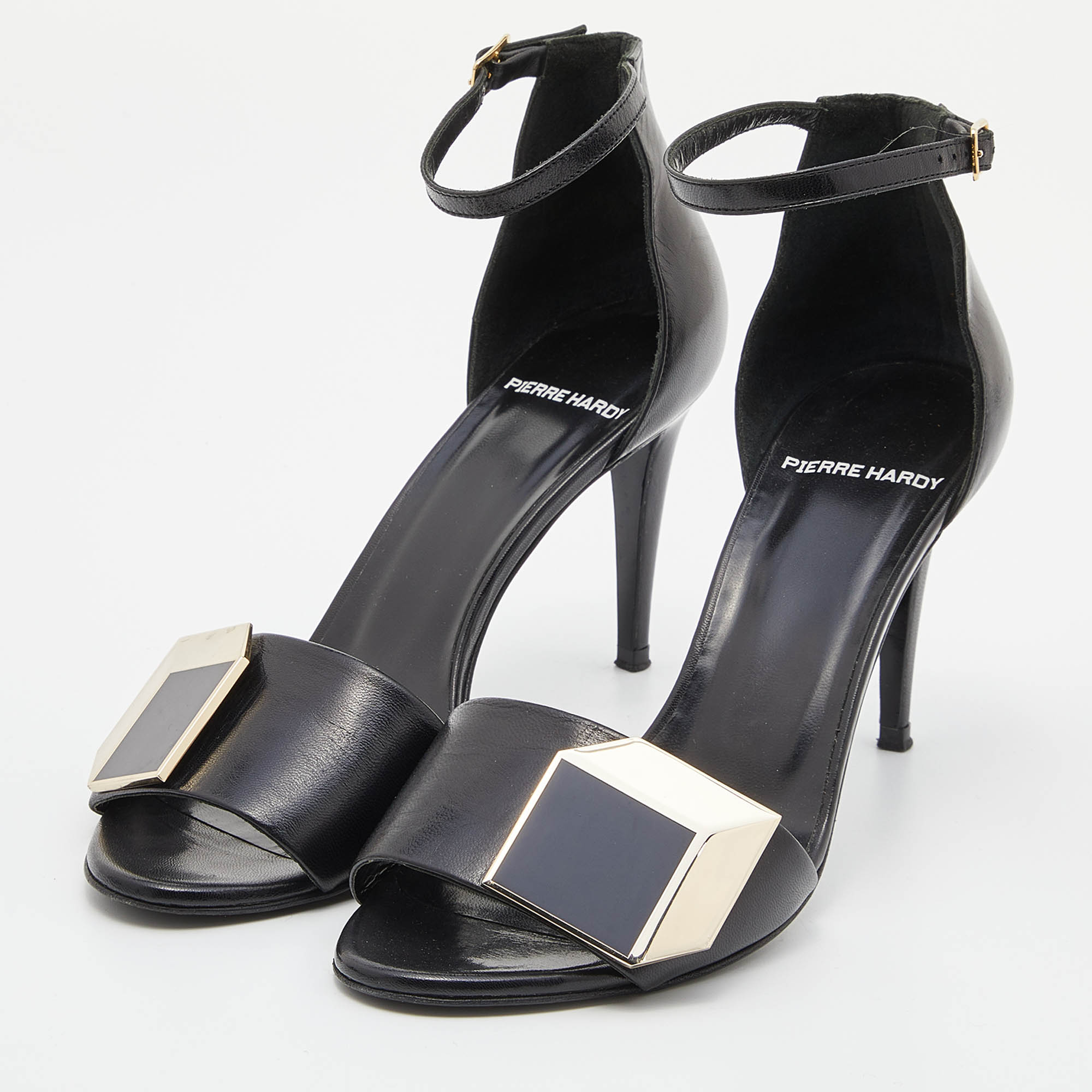

Pierre Hardy Black Leather Embellished Ankle Strap Sandals Size