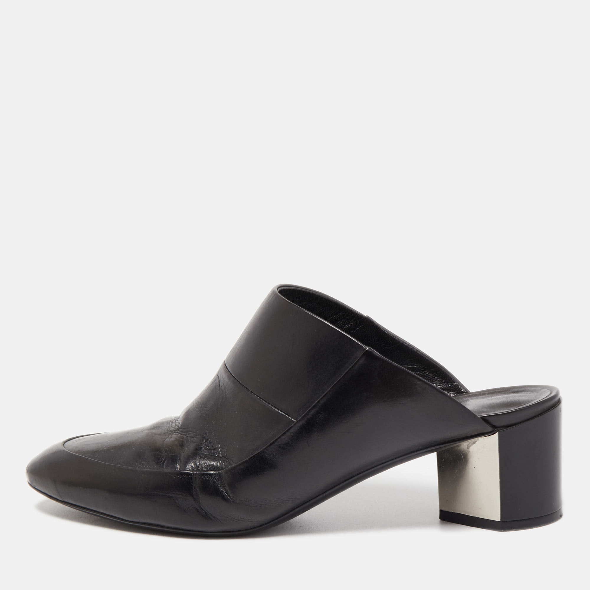 

Pierre Hardy Black Leather Block Heel Slide Mules Size
