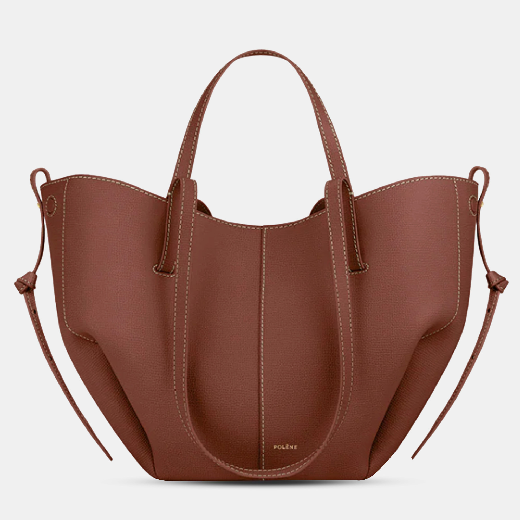 Pre-owned Polene Cyme Mini Grained Cognac Edition Calfskin Leather Shoulder Bag In Brown