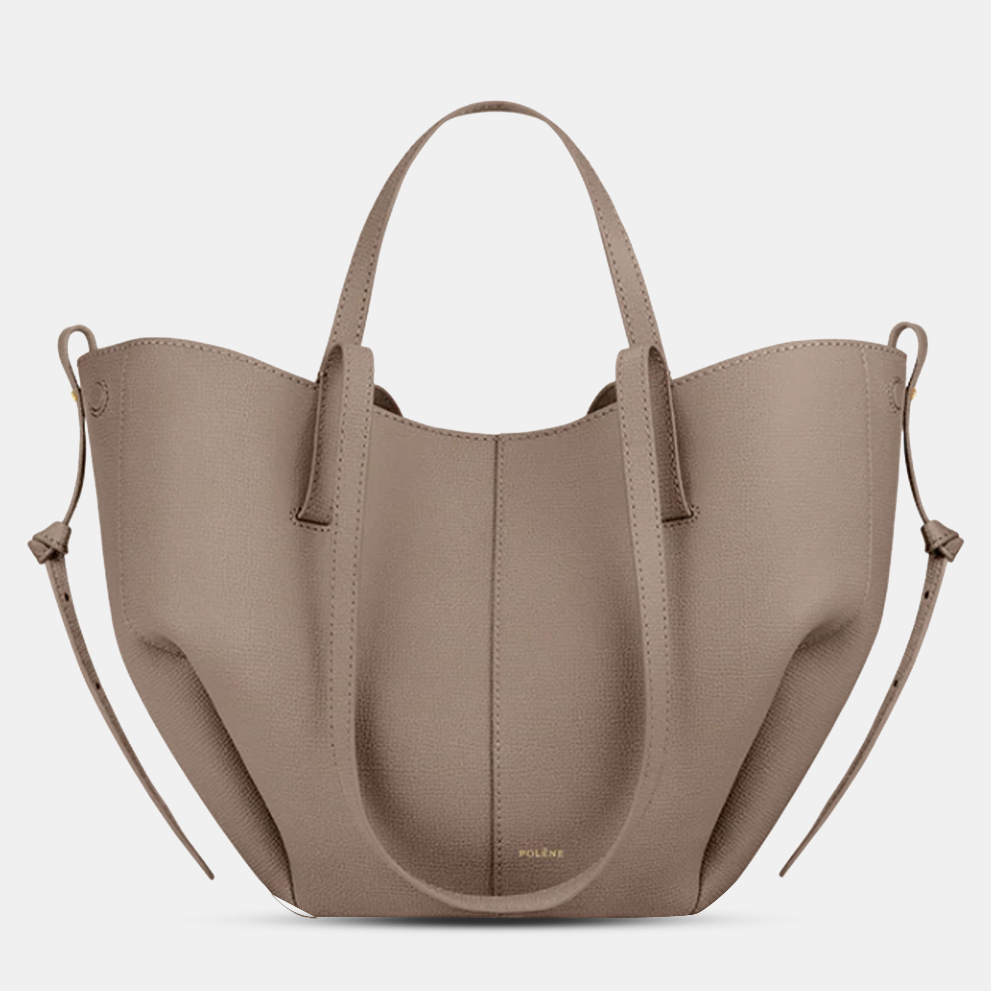 Pre-owned Polene Cyme Mini Grained Taupe Edition Calfskin Leather Shoulder Bag In Gray