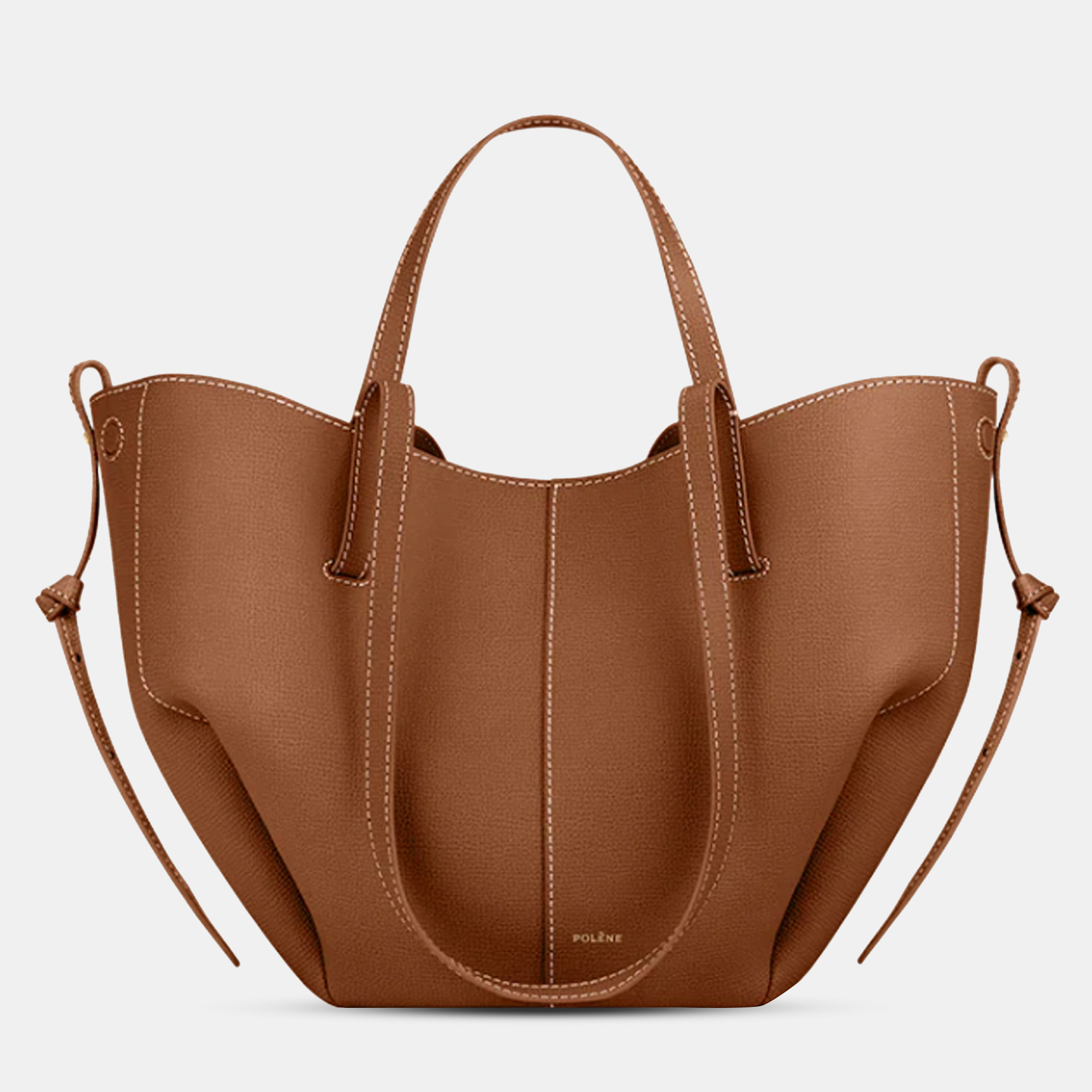 Pre-owned Polene Cyme Mini Camel Grained Edition Calfskin Leather Shoulder Bag In Brown