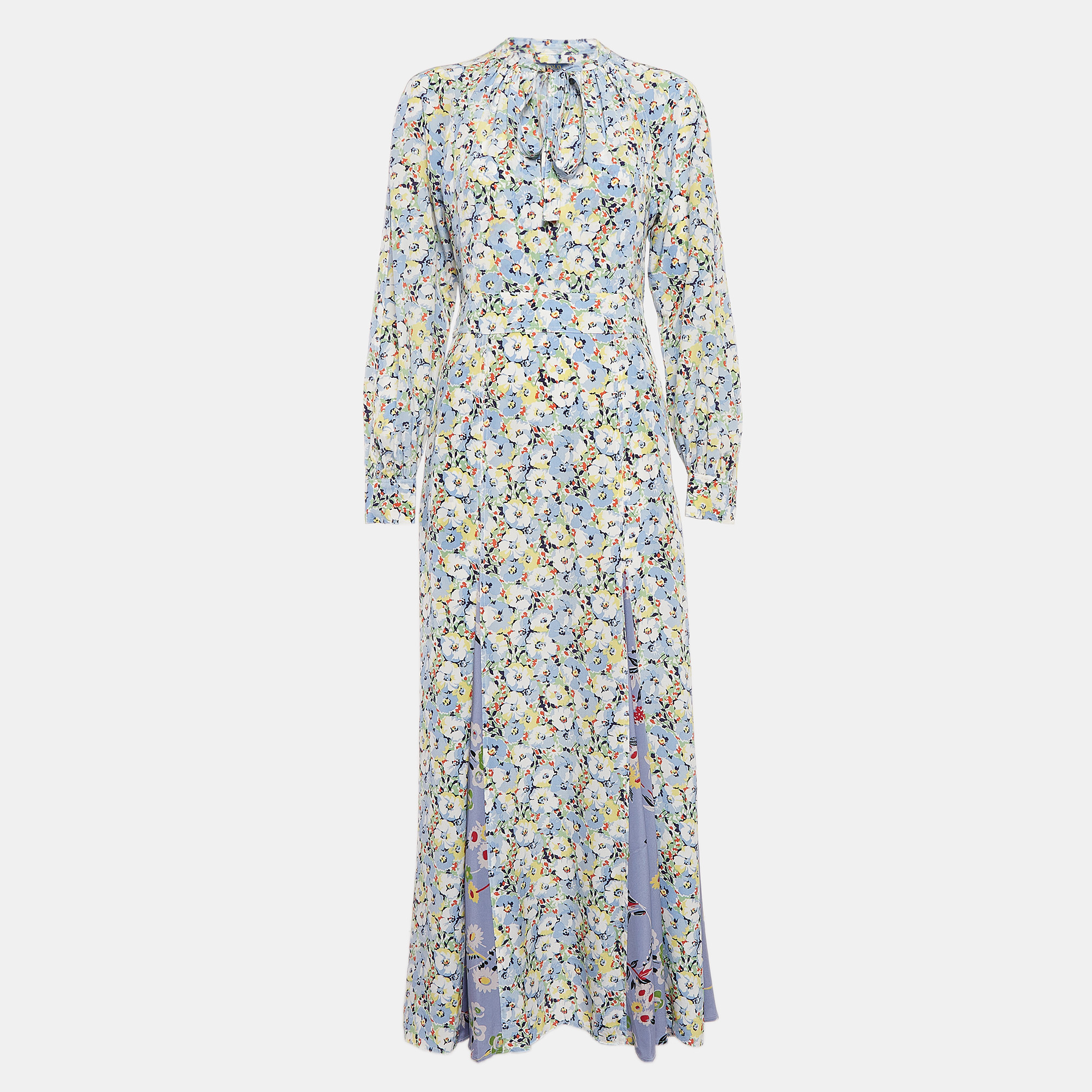 

Polo Ralph Lauren Blue Floral Printed Silk Maxi Dress S