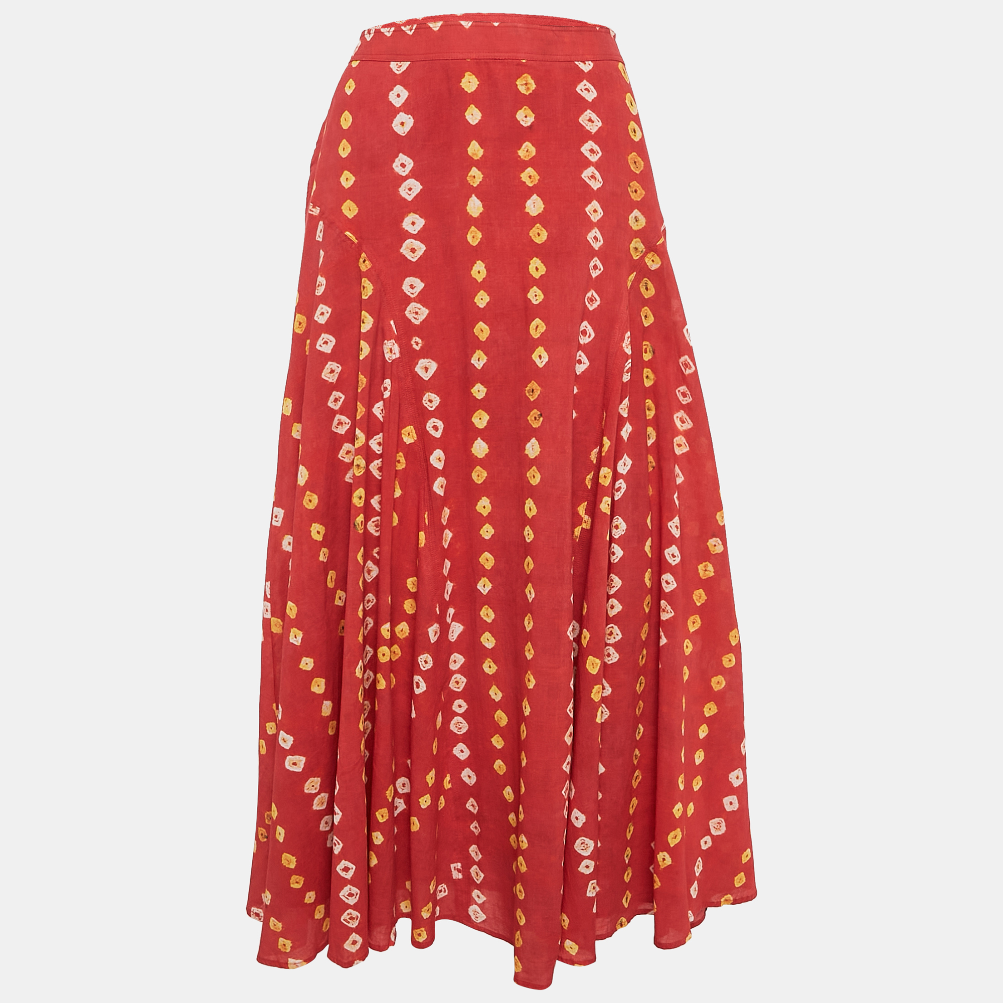 

Polo Ralph Lauren Red Tie-Dye Print Cotton Maxi Skirt M