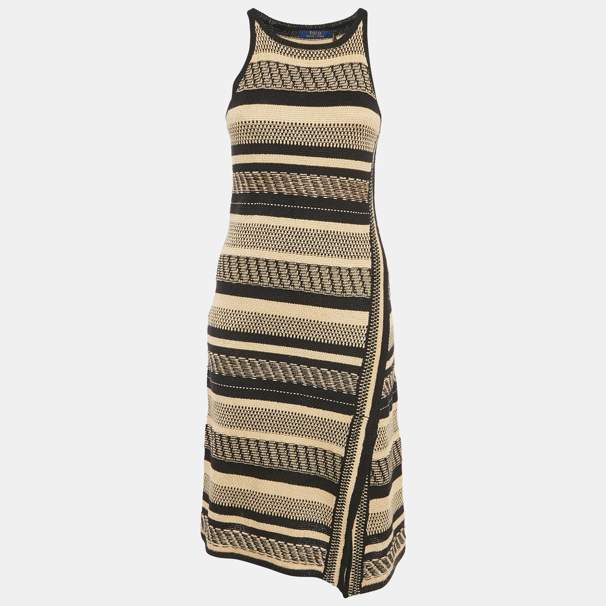 

Polo Ralph Lauren Beige/Black Patterned Knit Sleeveless Midi Dress XS