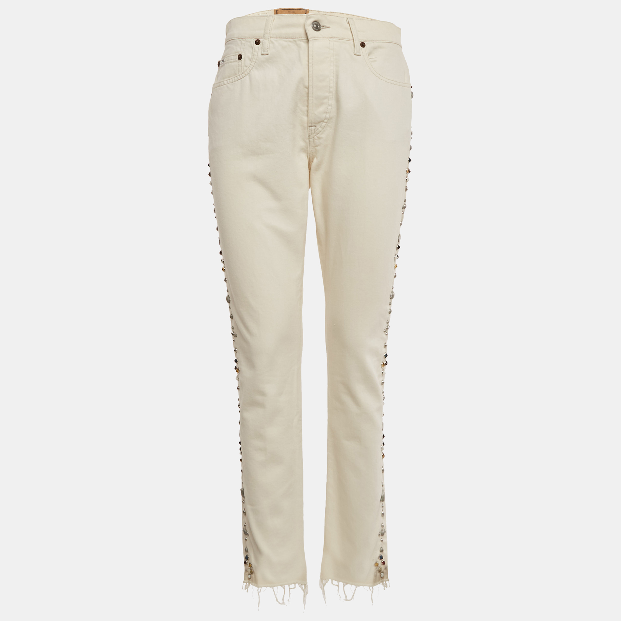 Pre-owned Polo Ralph Lauren White Studded Skinny Jeans M/waist 28"