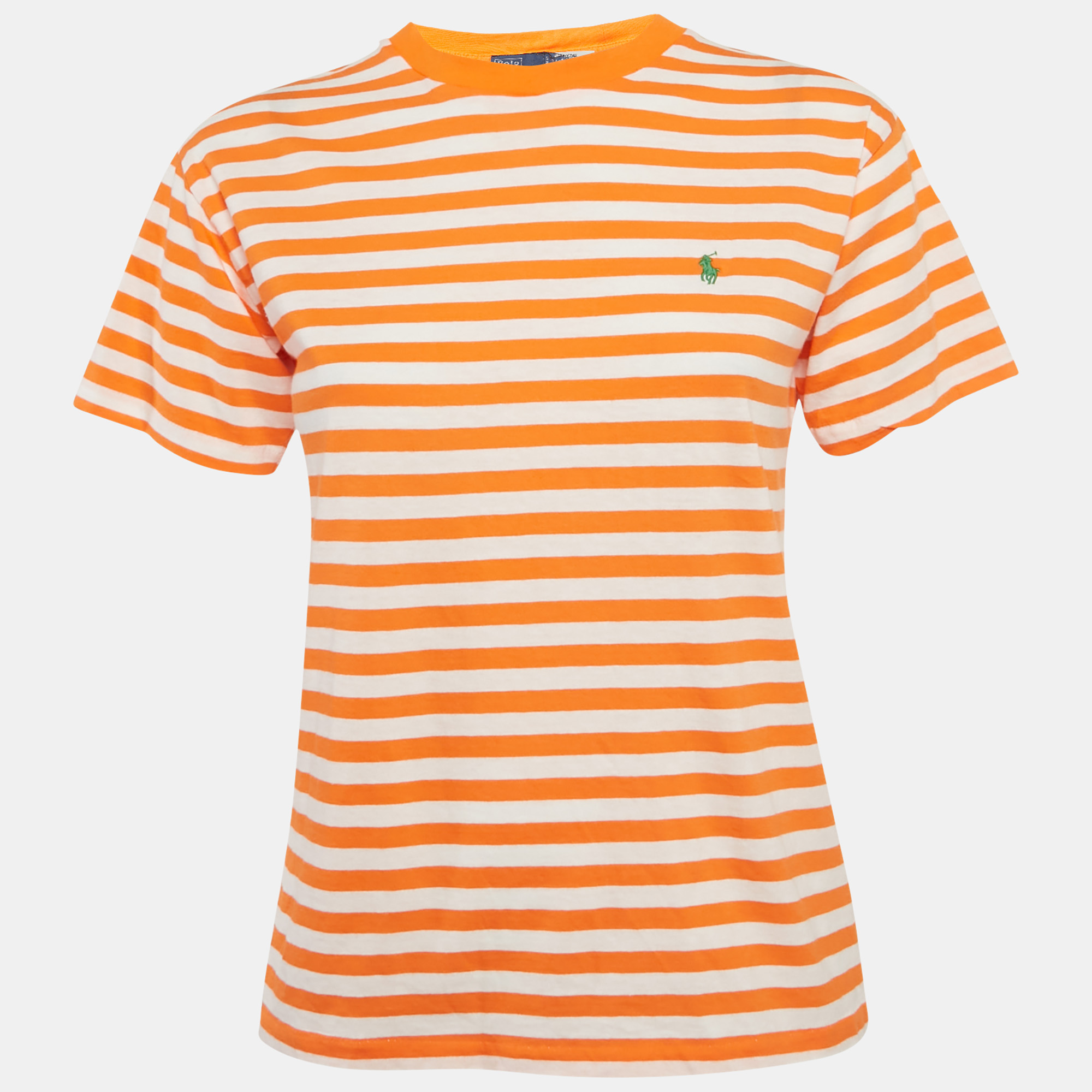 Click to view more detailed imagery on our partner's website Pre-owned Polo Ralph Lauren Orange/white Striped Jersey T-shirt S