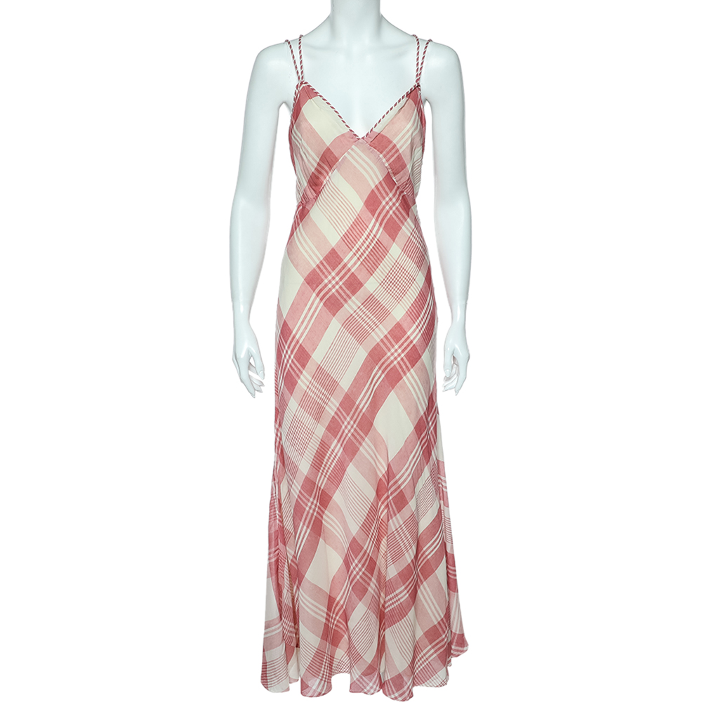 

Polo Ralph Lauren Pink Checkered Twill Cross Back Detail Maxi Dress