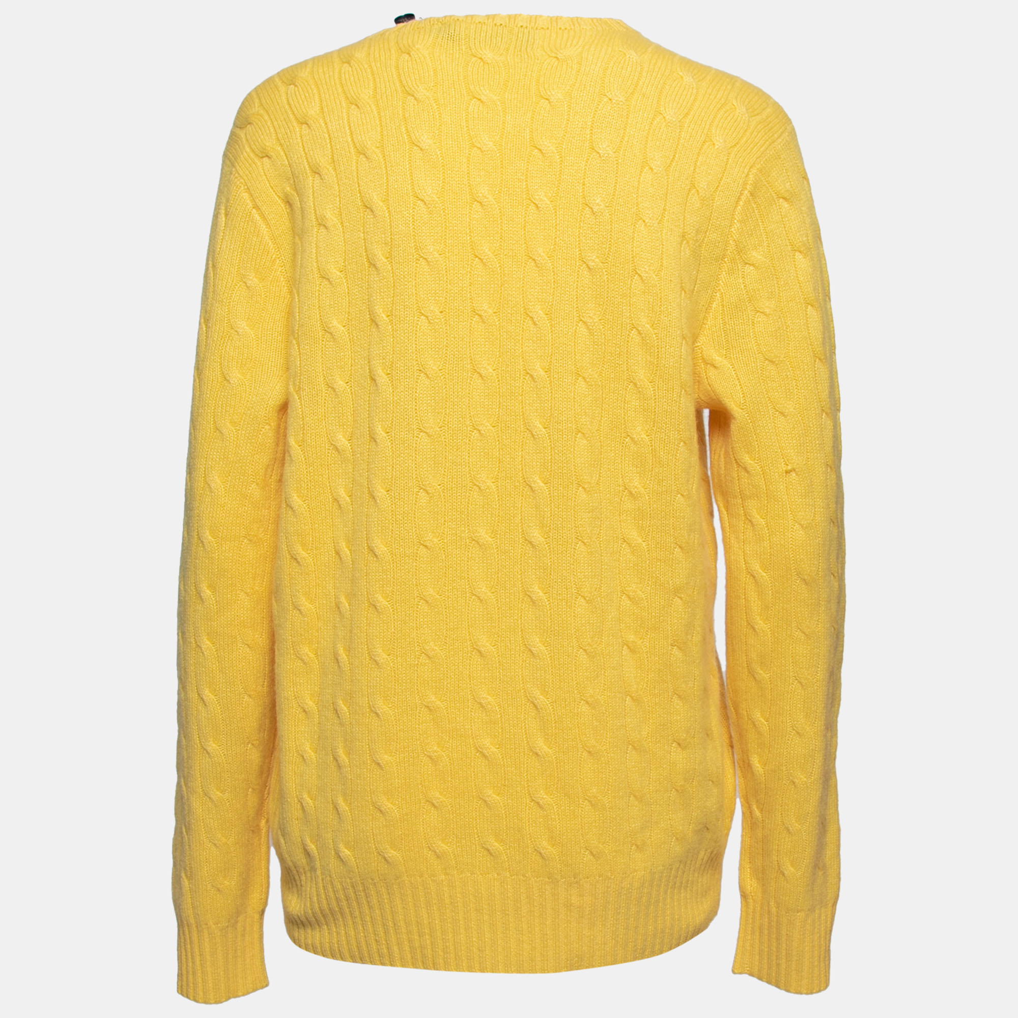 

Polo Ralph Lauren Yellow Cable Knit Cashmere Round Neck Sweater