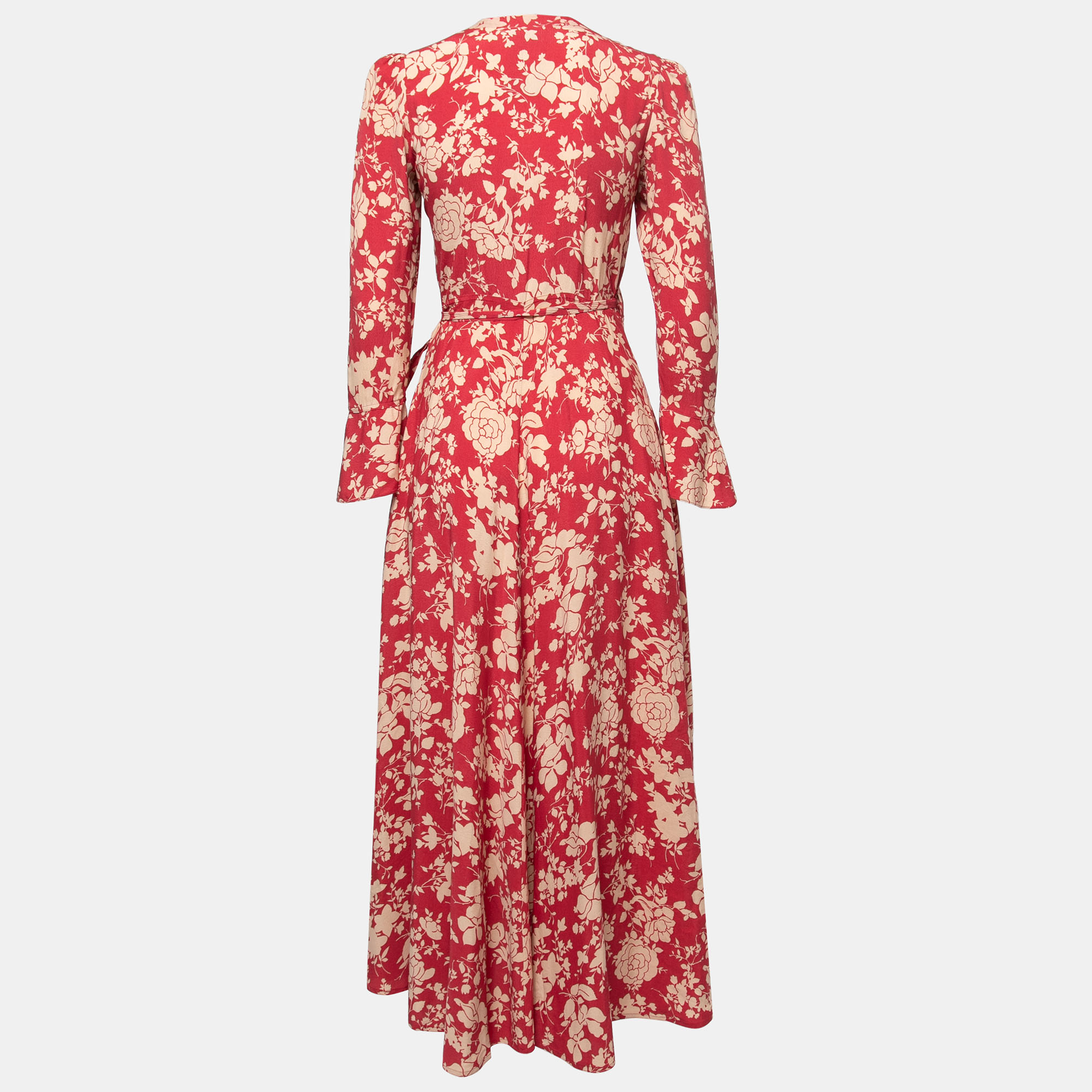 

Polo Ralph Lauren Red Floral Printed Crepe Wrap Maxi Dress