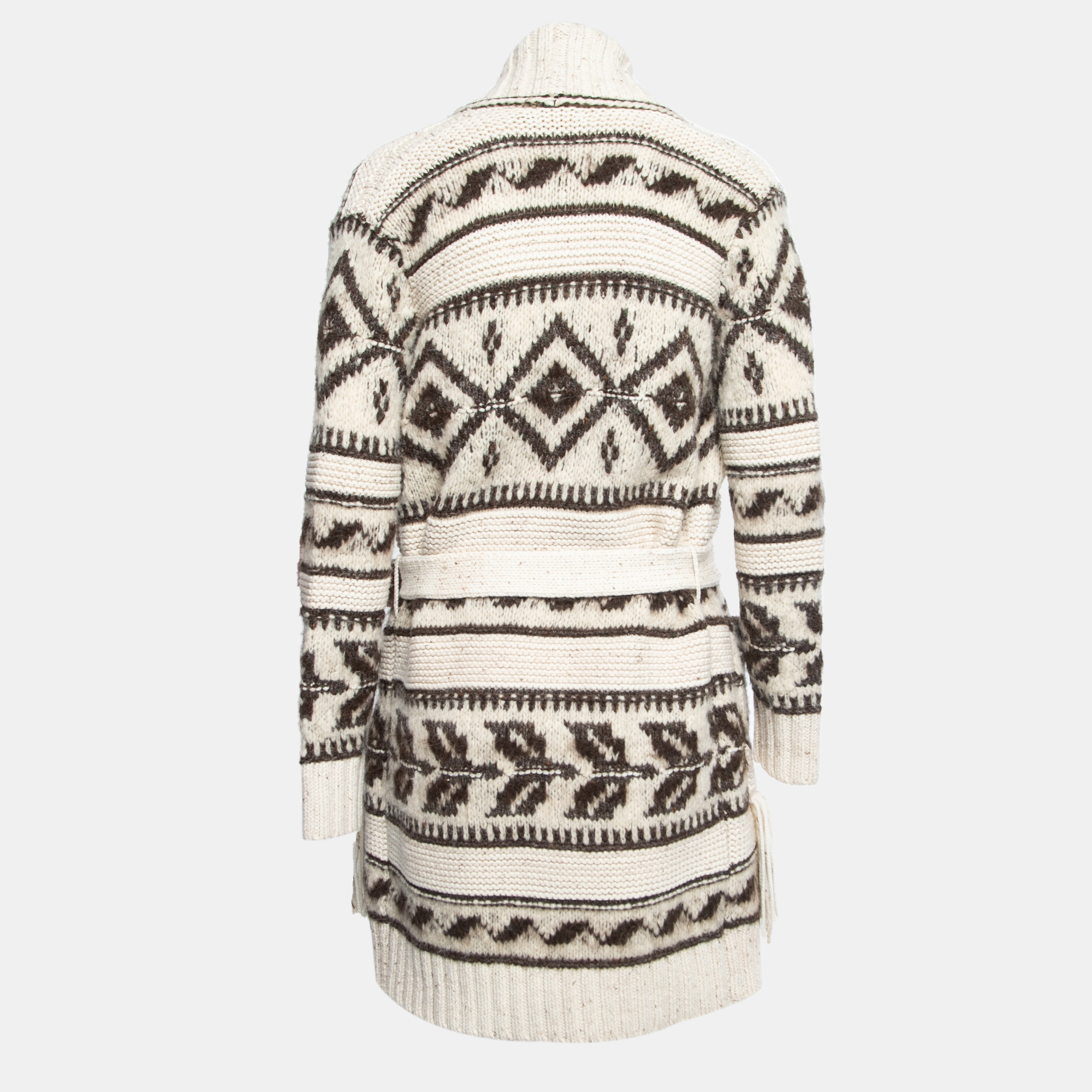 

Polo Ralph Lauren White/Brown Tribal Patterned Wool Belted Cardigan